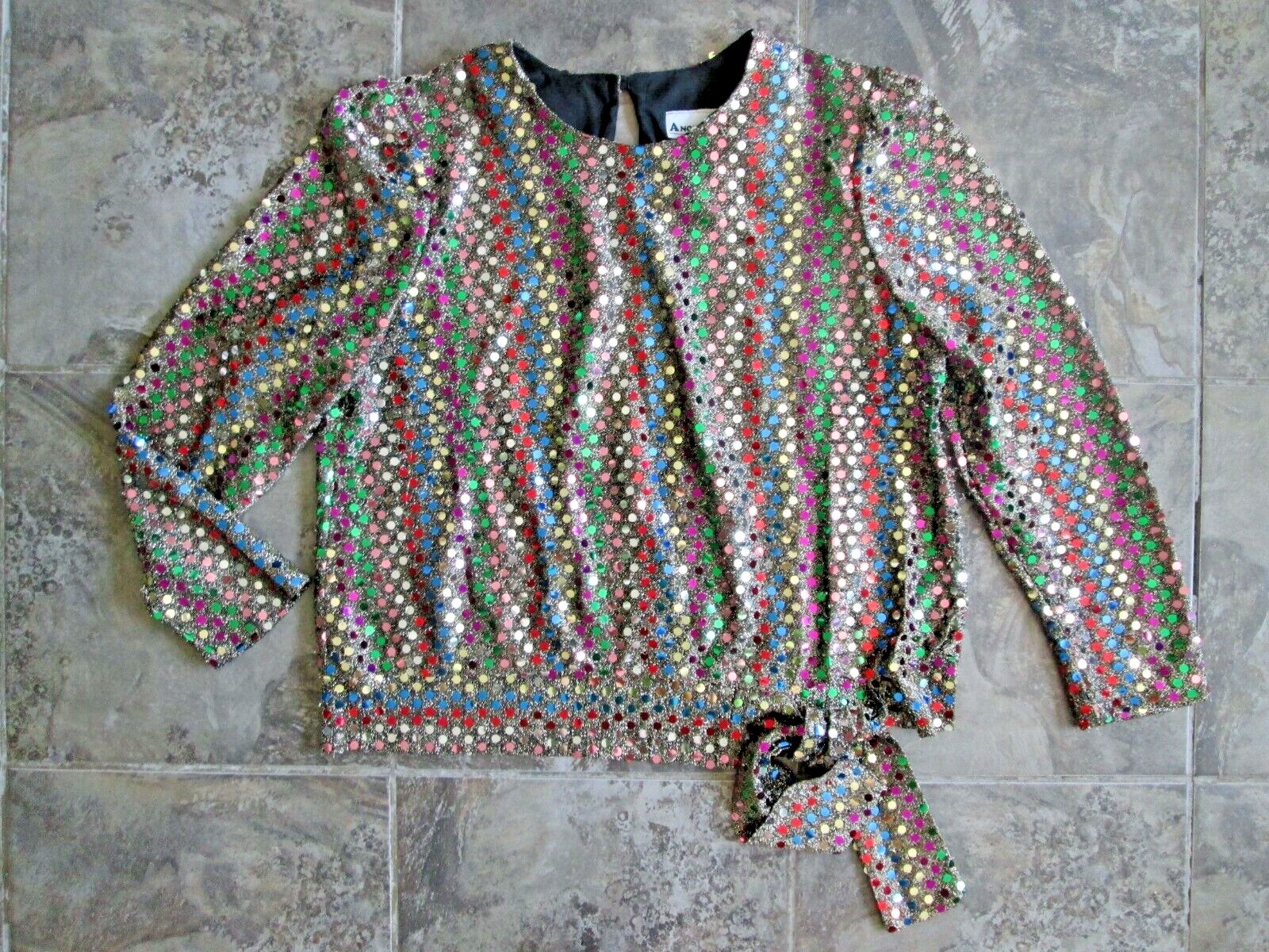 Vintage Another Thyme Shirt Large Sequin Mirror Colorful Party Club Disco Knot
