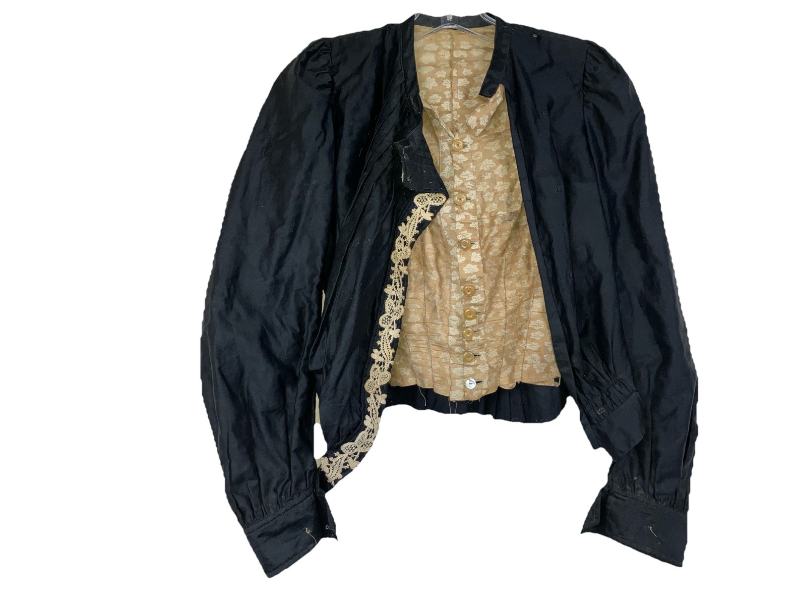 Antique Edwardian morning blouse with earlier Cotton lining button civil war