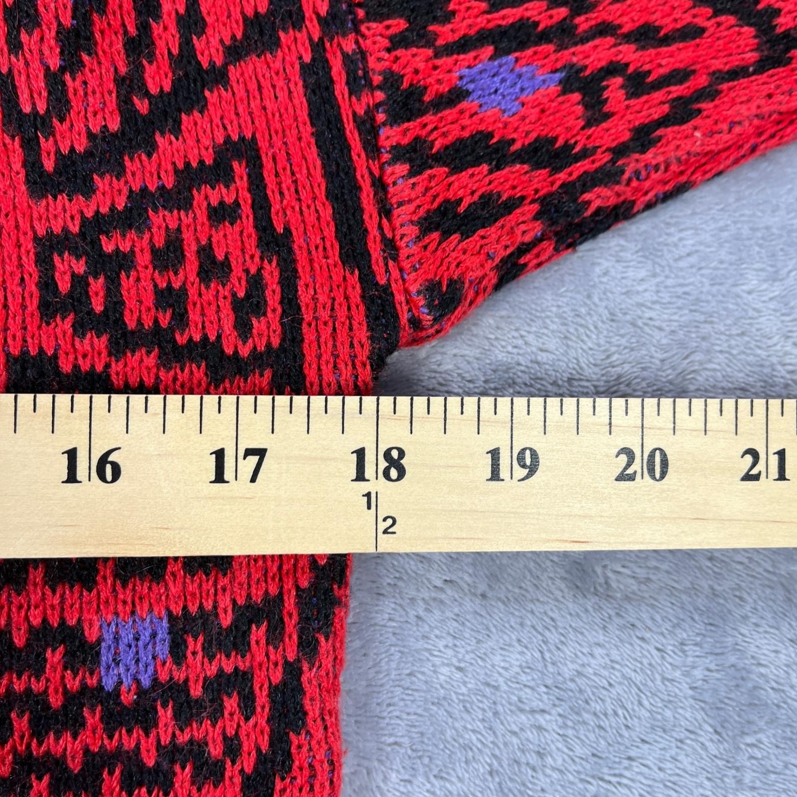 Vintage 90s Statement Sweater M Red Black Geometric Knit Grandpa Sweater Retro