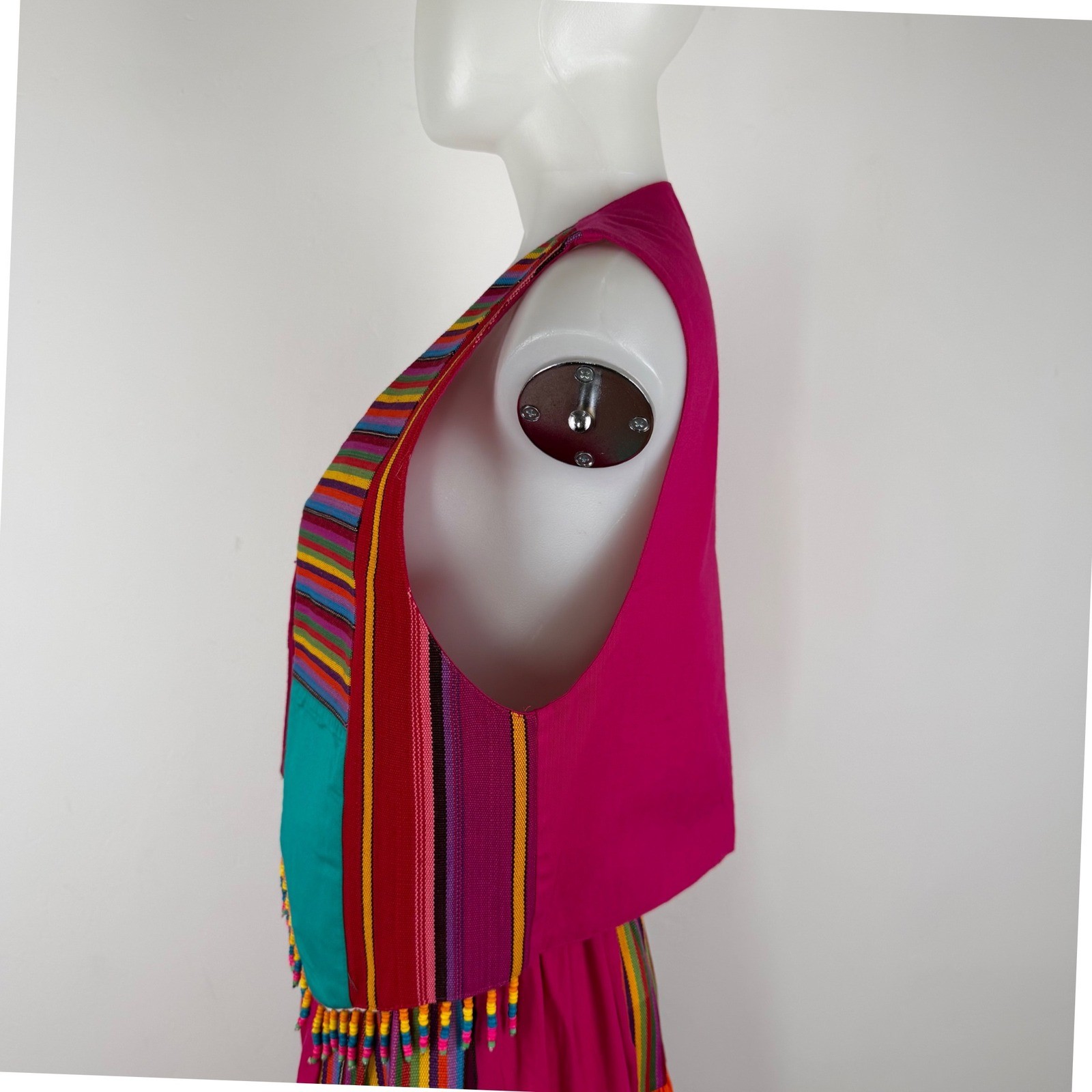Starfire Vintage 2pc Vest Skirt Set Pink Rainbow Striped Beaded Fringe USA 8 10