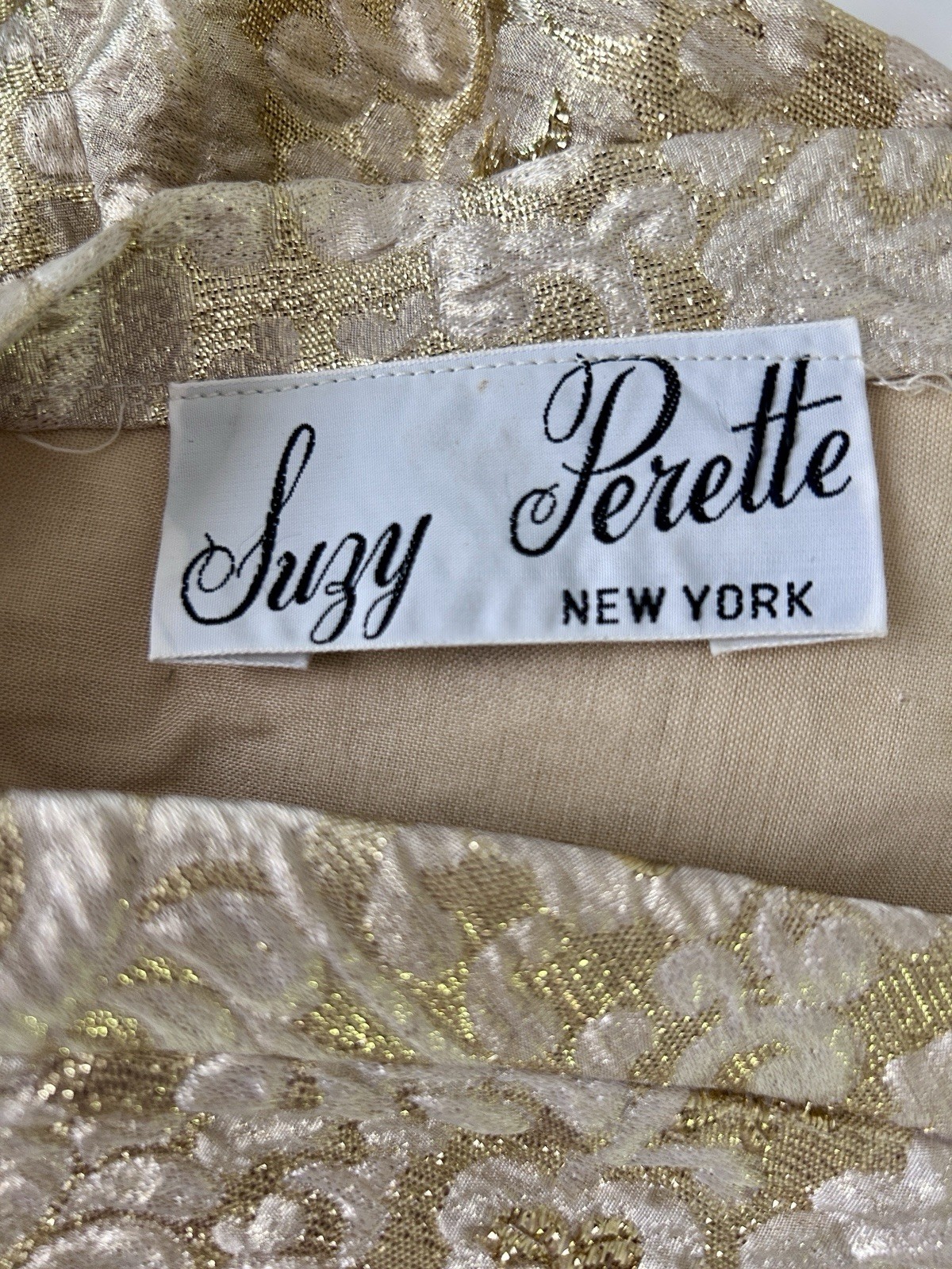 Vintage Suzy Perette Coat-Dress Gold Brocade Glam Cocktail Party Mid Century