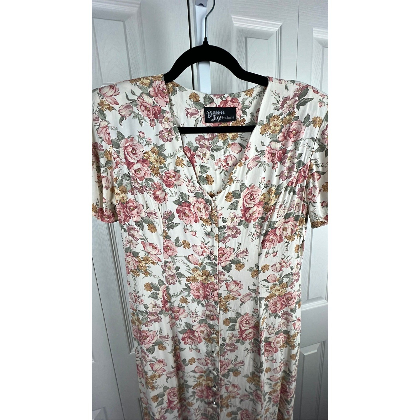Dawn Joy Fashions Floral Midi Dress Cottagecore Boho Romantic Pink Cream Small