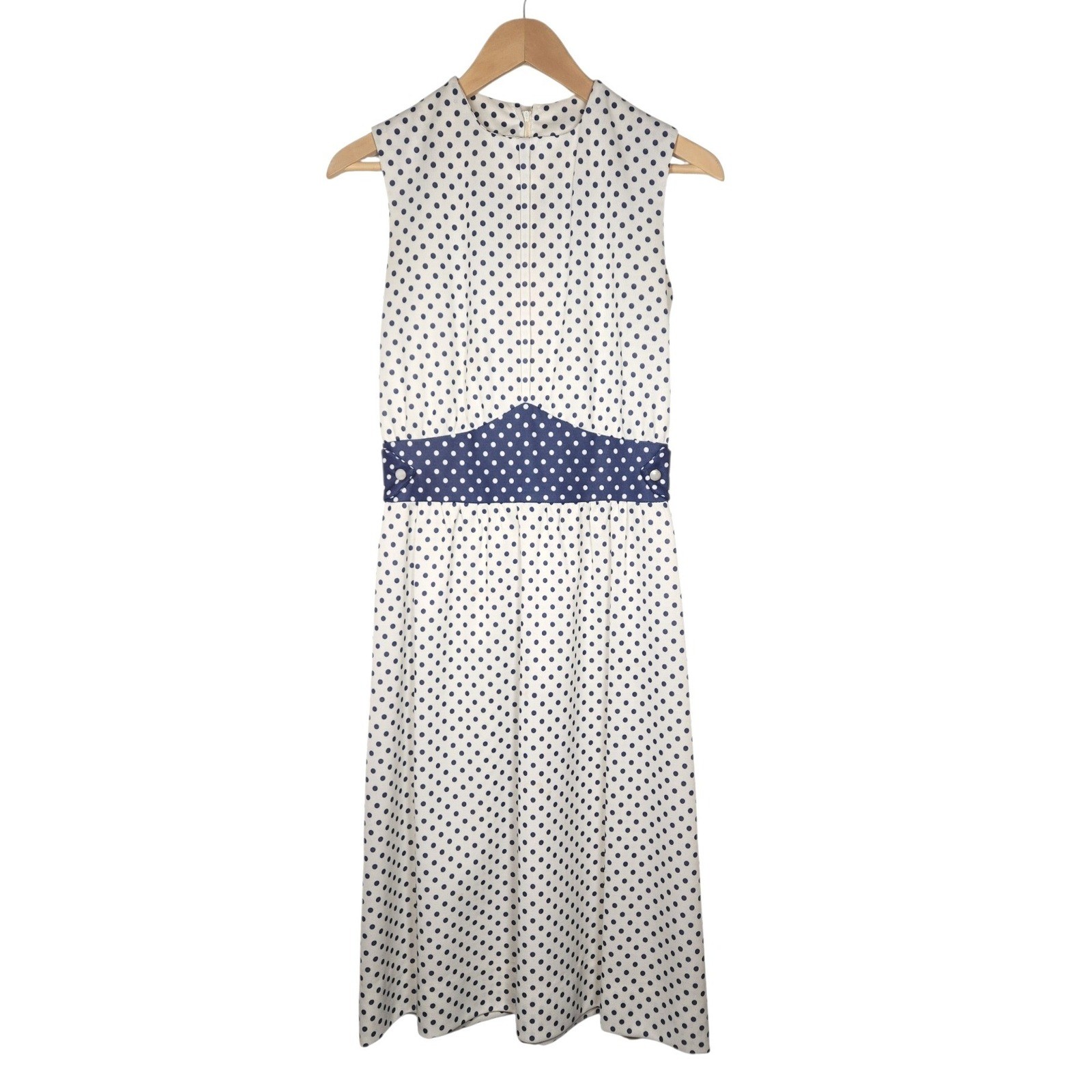 Vintage Polka Dot Midi Dress Navy White Rockabilly Pinup Cottagecore Nautical S