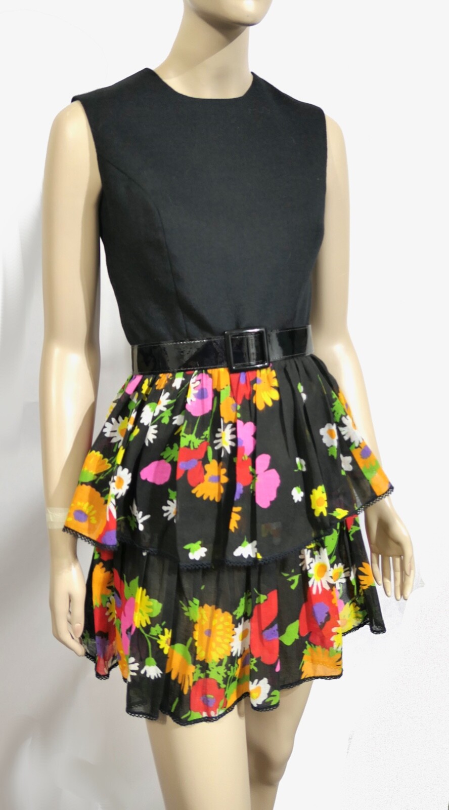 Vintage 60s Beeman Street Mod Go Go Twist Tiered Flower Power Mini Dess S/XS