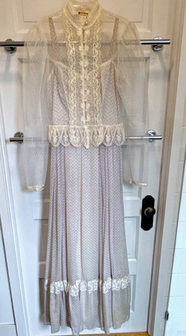 Vintage Gunne Sax by Jessica Prairie Floral Print Maxi Dress with lace jacket