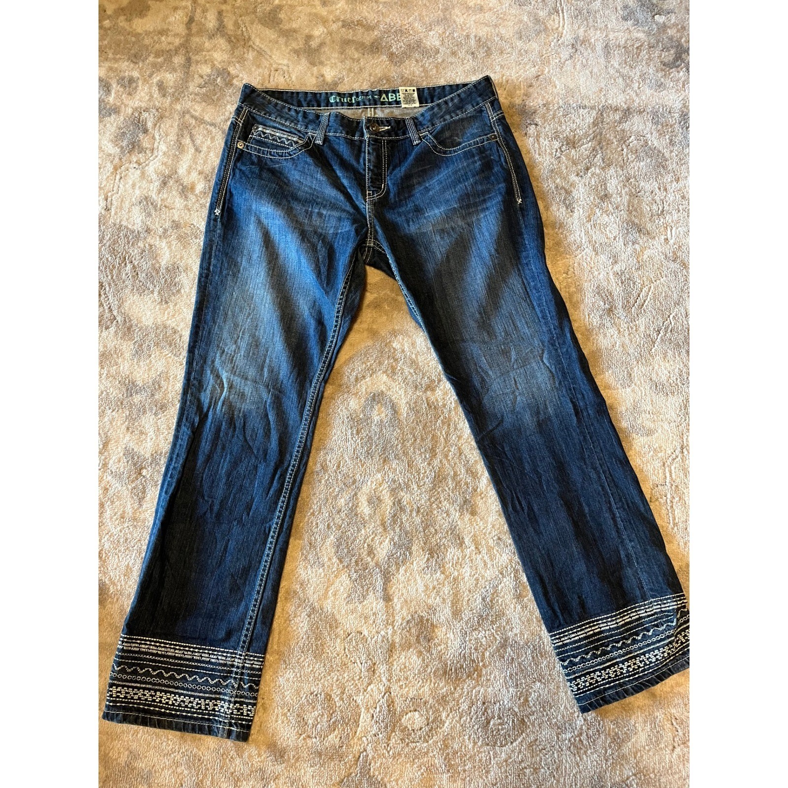 Vintage Y2K Cruel Girl Abby Jeans Wide Leg Dark Wash Western Embroidered Hem