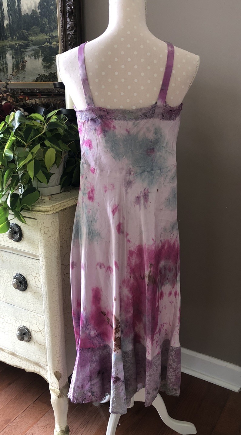 Vtg Nightgown Godfried Original Sleeveless Rayon Lace Tie Dyed Women’s 32