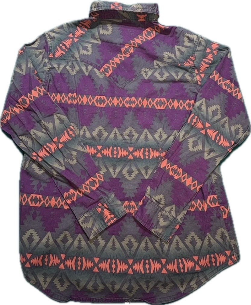VTG Wrangler Shirt Women’s Large Black Pearl Snap Aztec Southwestern Brushpopper
