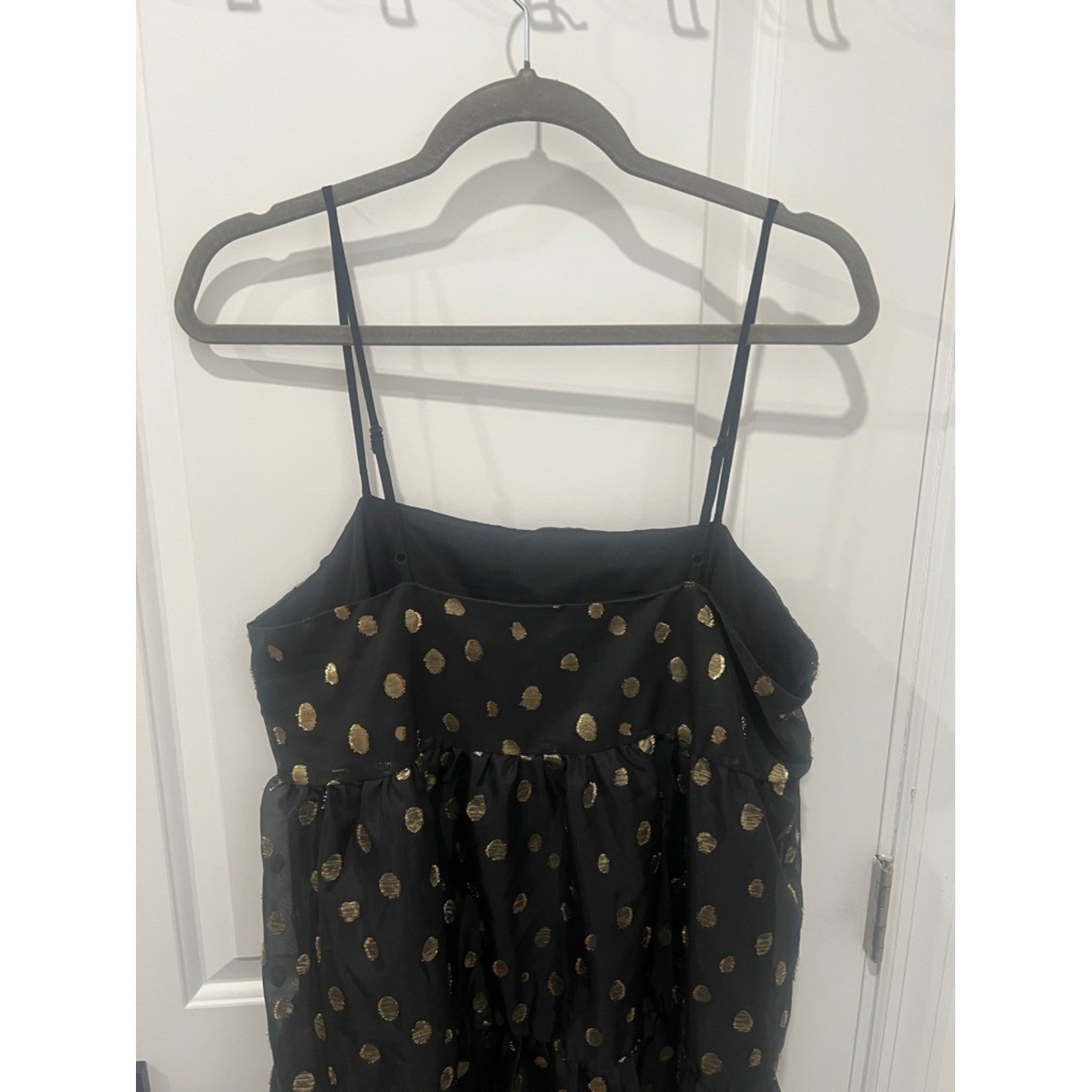 Forever 21 Black Spaghetti-Strap Dress with Gold Polka Dots Size Large