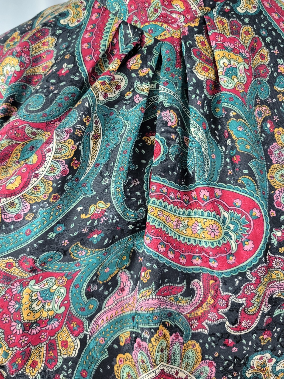 Vintage Notations Black/Red/Green/Brown Paisley Print Blouse Size 12