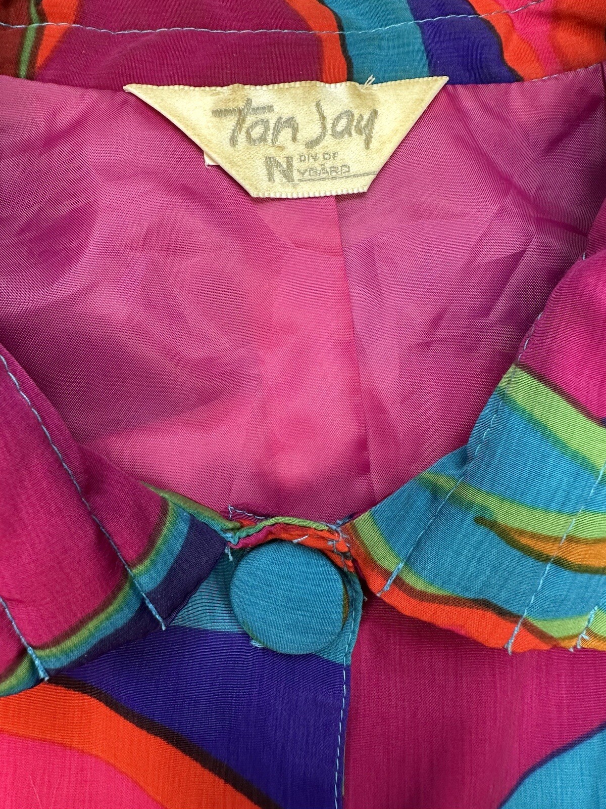 80s Tan Jay Bold Bright Multicolor Print Vintage Jacket