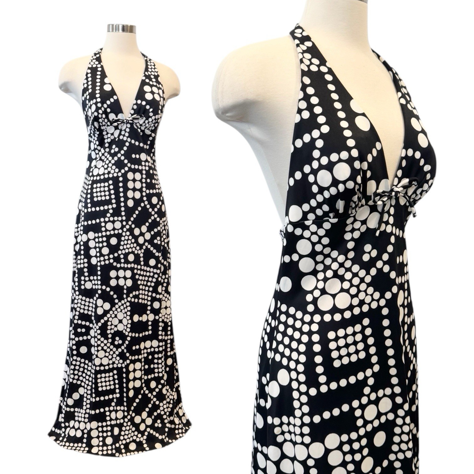 Vintage Catalina California Black White Op Art Mod Halter Swim 60s Maxi Dress