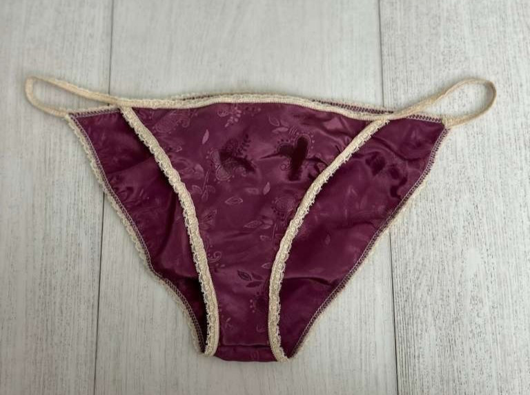 Vintage Sabrina for Mervyn’s Satin Panties Sz L Purple Paisley Ivory Trim