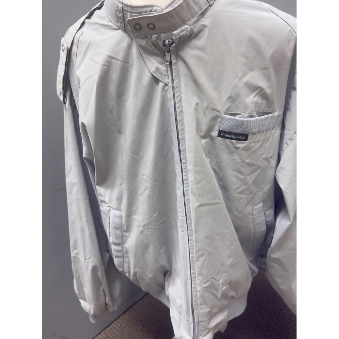 Vintage 90s Members Only L Silver Gray Racer Jacket Moto Indie Sleaze