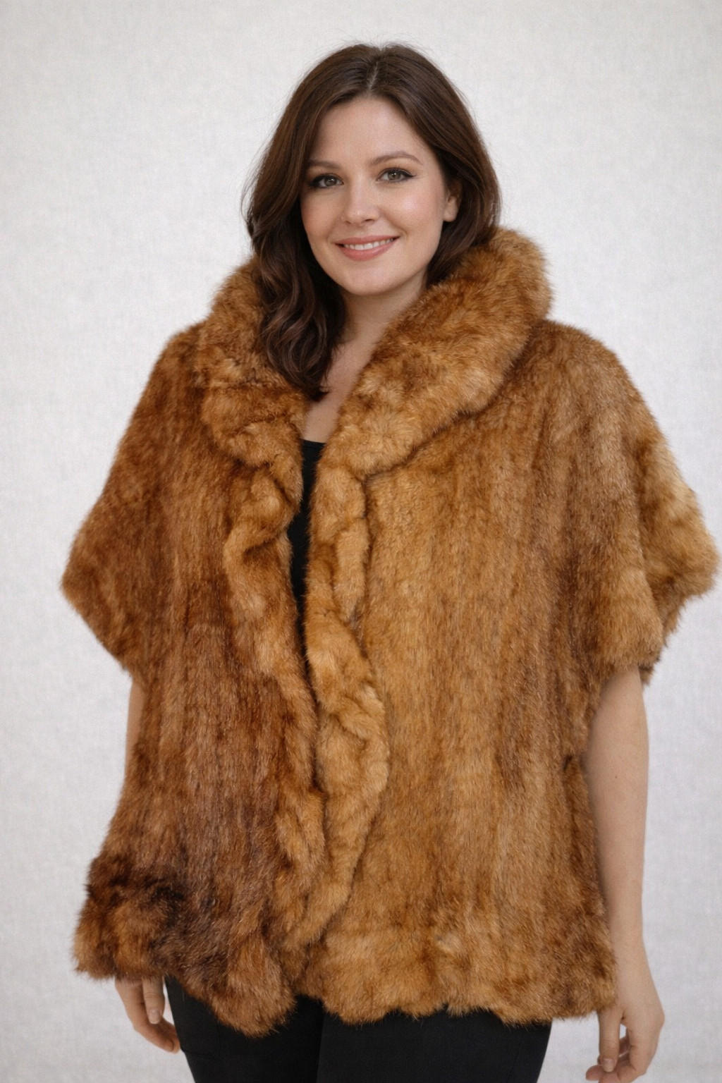 Genuine Knit Mink Fur Stole W/ Ruffles Shrug Shawl Wrap Hook Closure 68×15 S/O