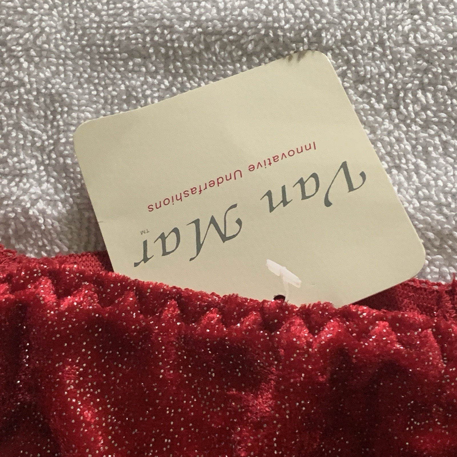 Women’s S/5 VAN MAR Vintage Red Velvet Glitter Sparkle Bow Thong Panties NWT