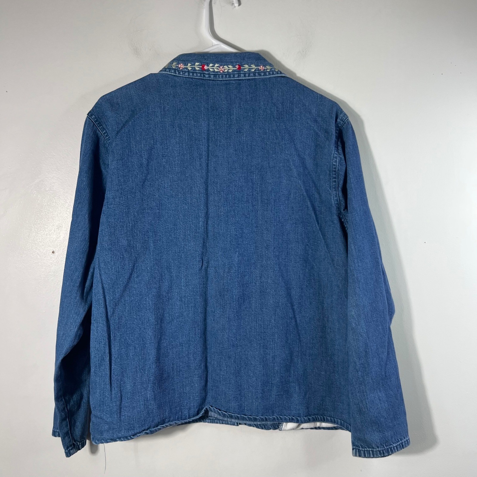 Womens Vintage Nectar Floral Embroidered Denim Button Jacket Cotton L Blue