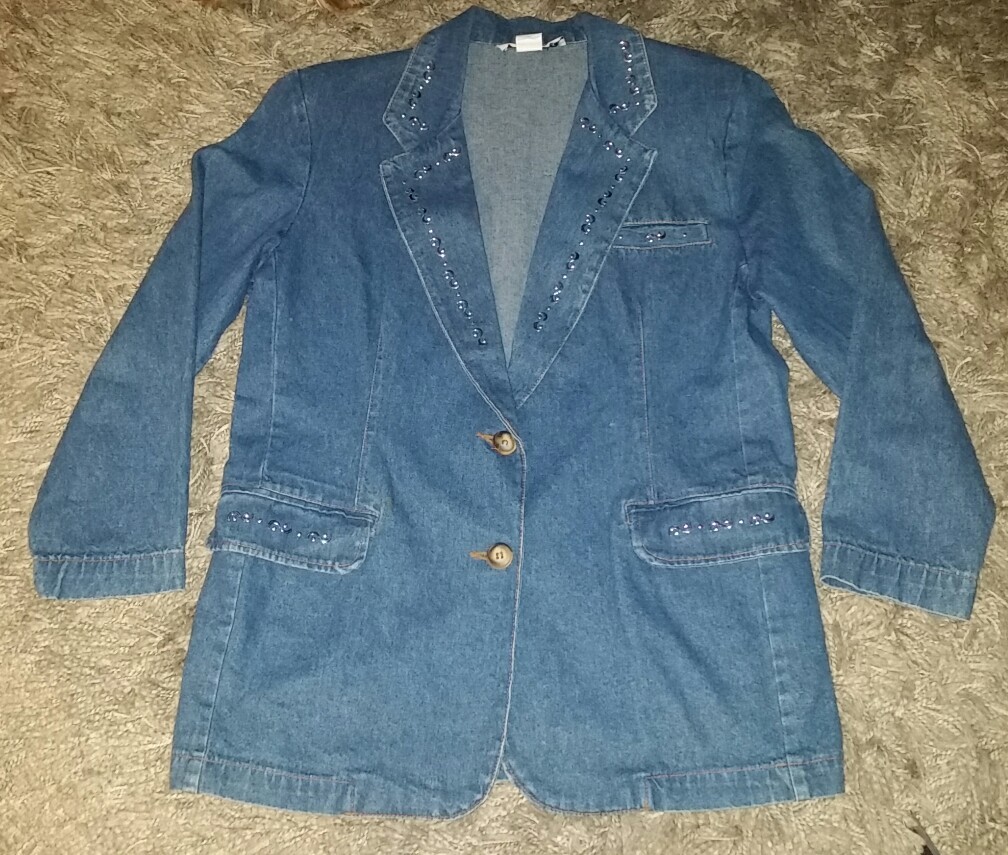 VINTAGE Stampede ~ Made in USA Denim Jacket Embellished w/Silver Scroll Accents
