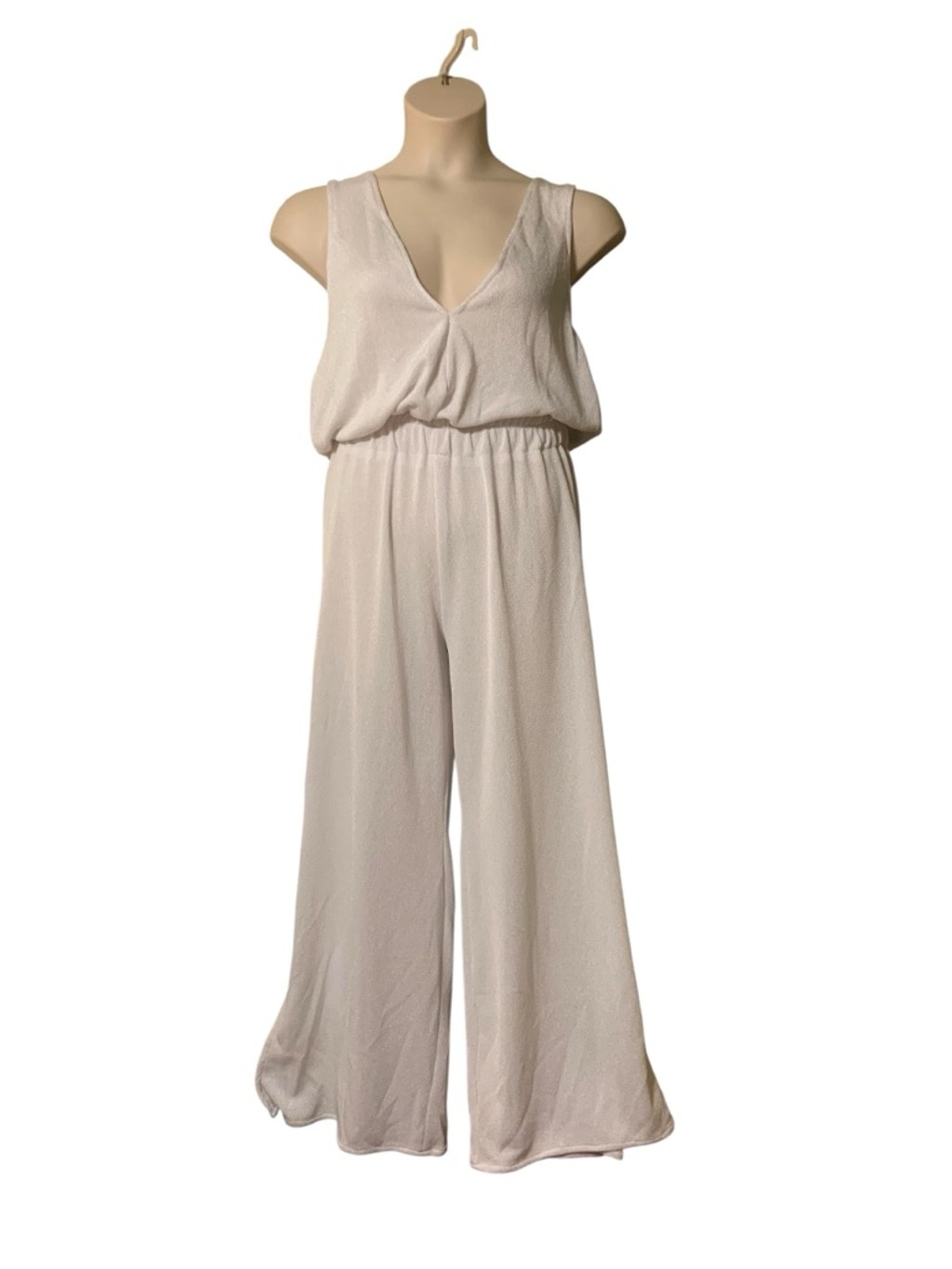 Vntg 70’s Women’s handmade White Sleeveless Wide Leg Jumpsuit M