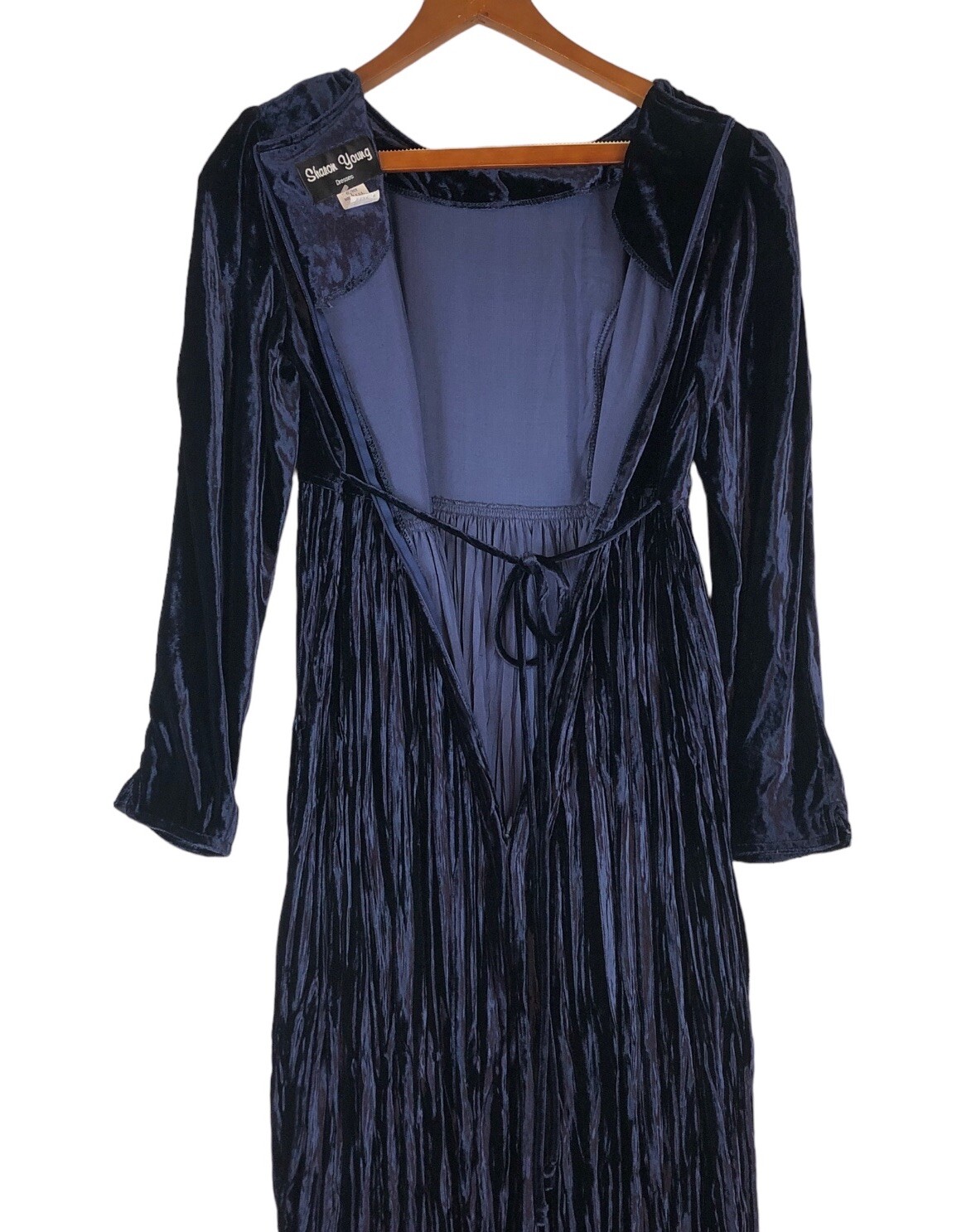 Size 8 Sharon Young Women’s Maxi Dress Navy Blue Crushed Velvet 90s
