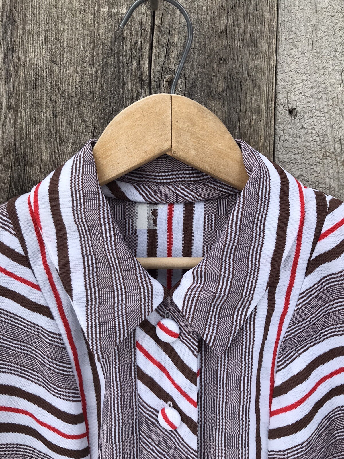 Vintage 70s Striped Collared Everyday Shirt Dress with Pockets, Medium