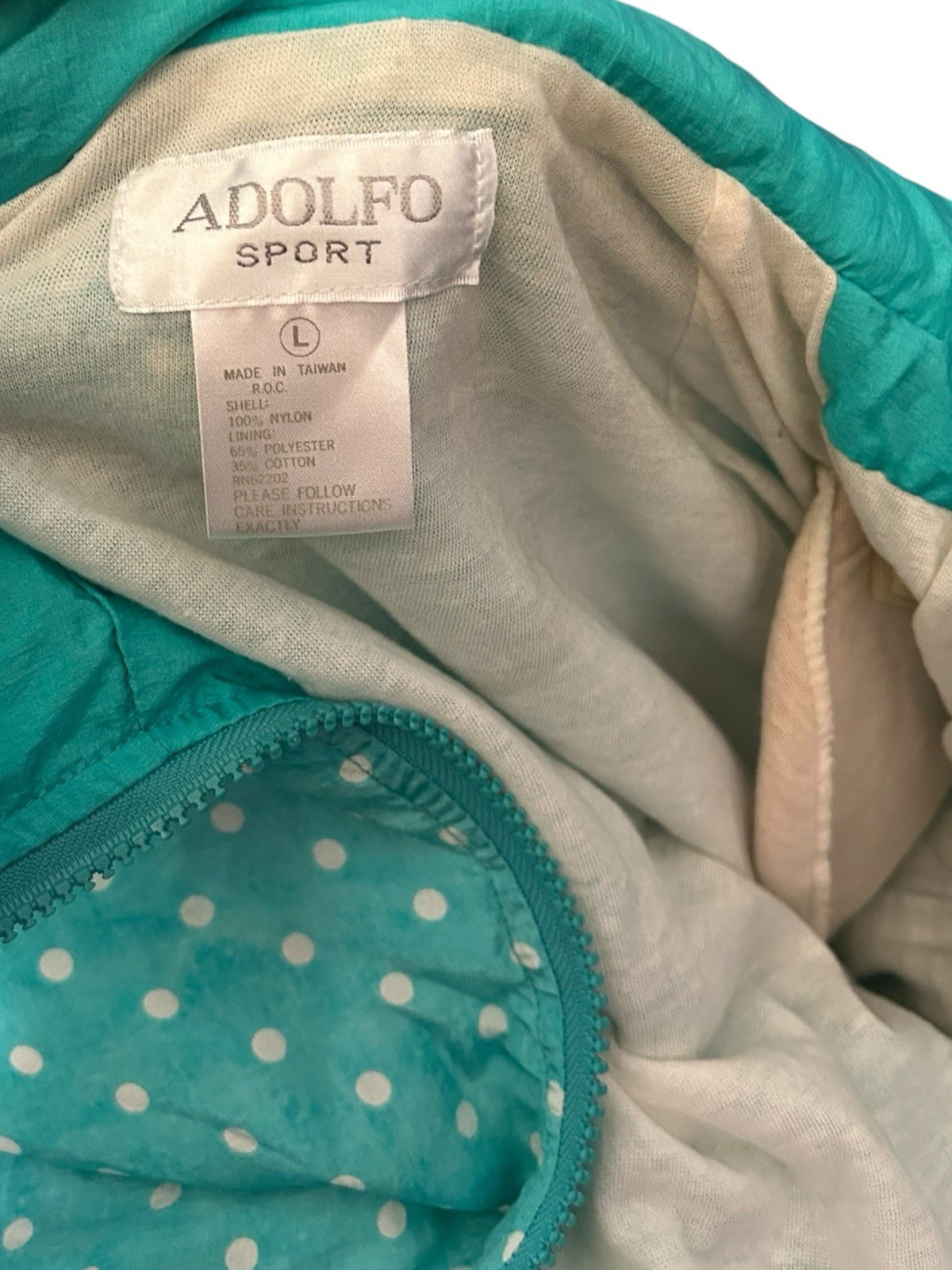 Vintage 80s Adolfo Sport Polka Dot Romper & Windbreaker Set Size L Teal
