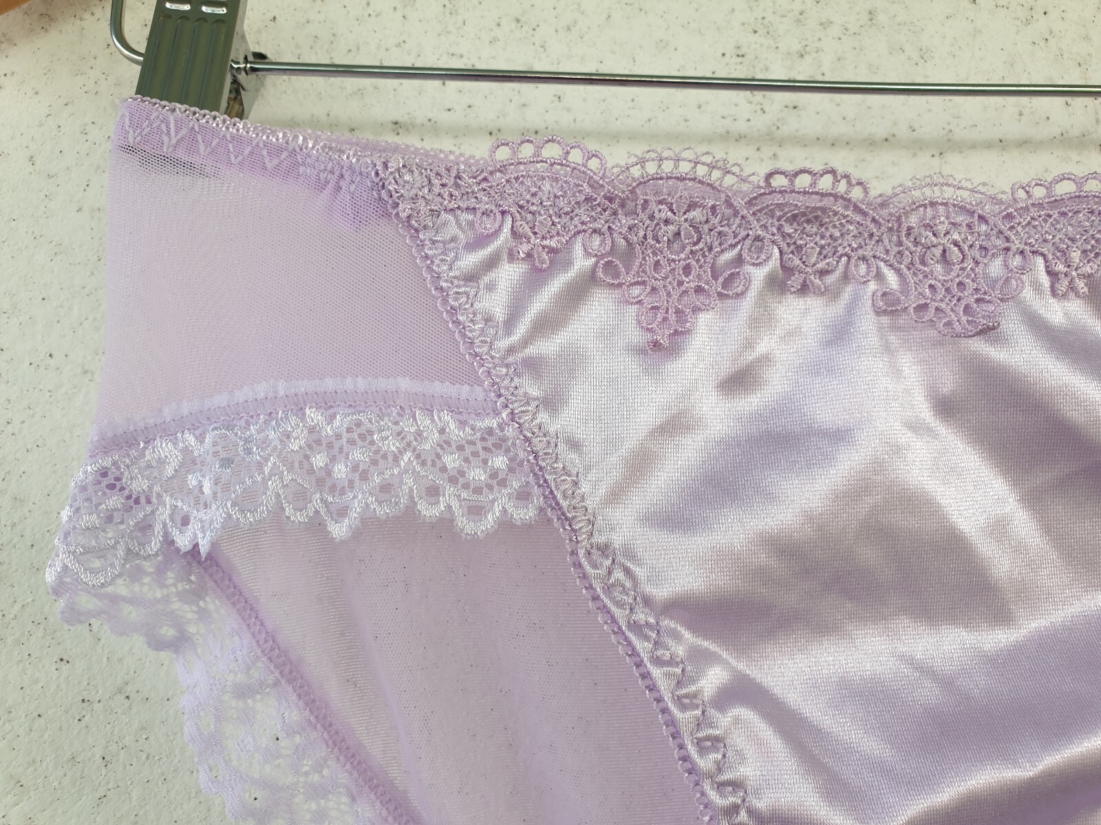 Shiny Nylon Satin Panty Sissy Purple Bikini See Through Brief Sz. 6-7 Hip 35-39″