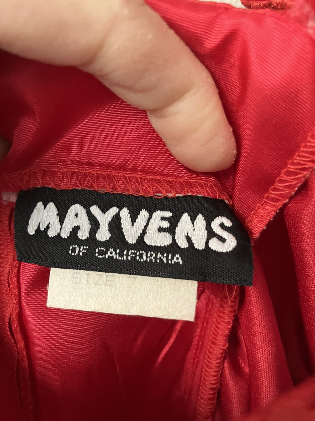 Vintage ’80s Mayvens Bright Red Prom Party Lace Sleeves Satin Ruching XS