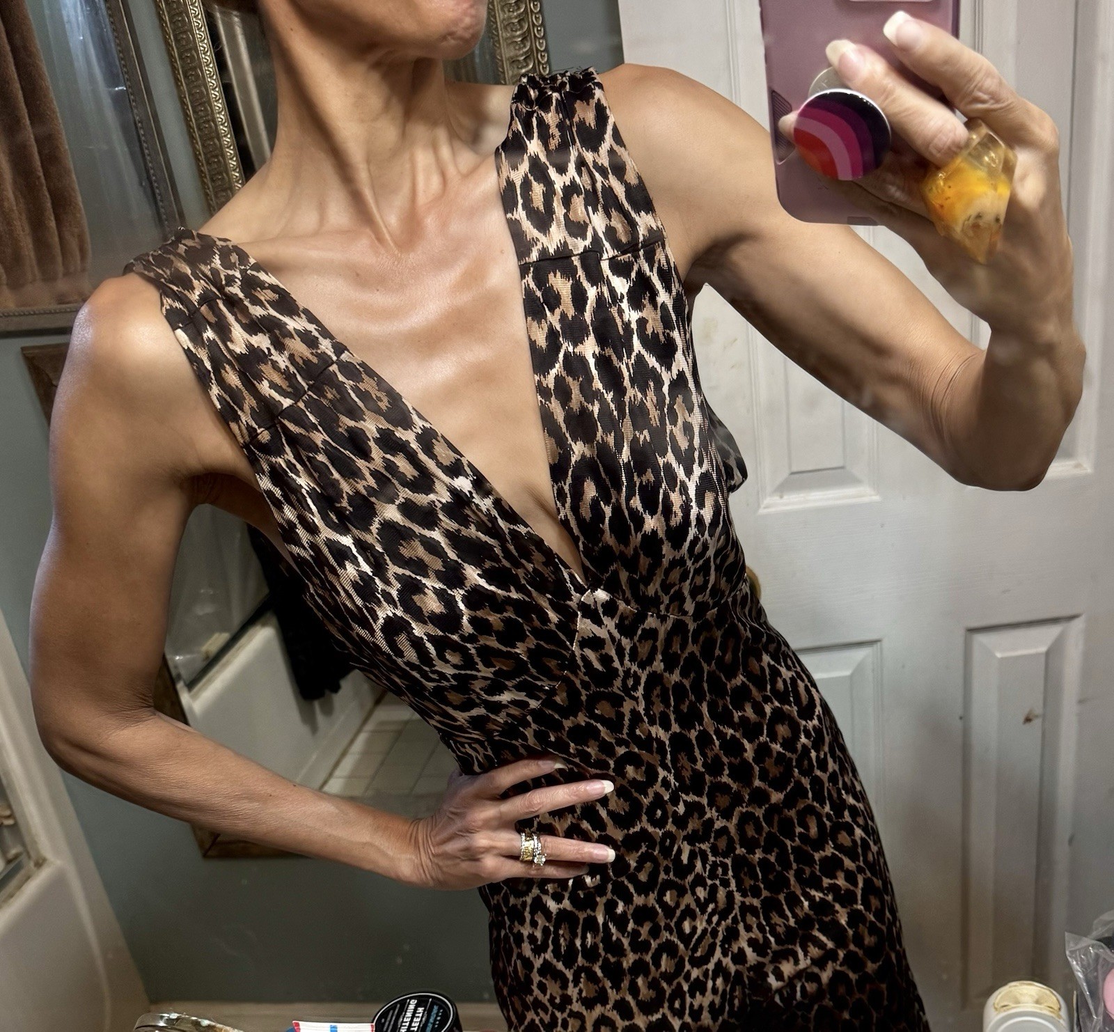 Vtg Polly Peck Sybil Zelker England Leopard Romper Jumpsuit Plunge V S