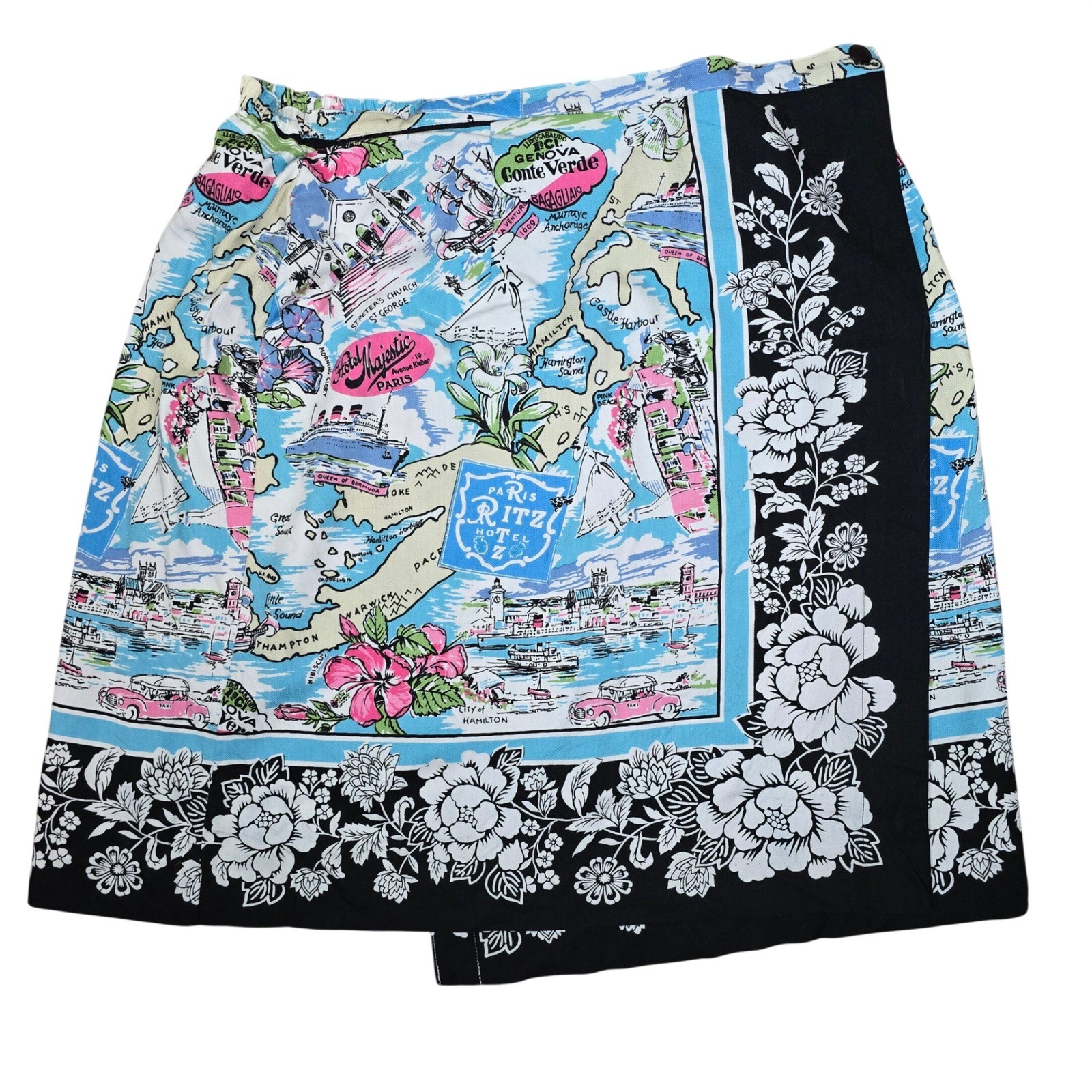 Vintage Van Heusen Novelty Resort Travel Map Wrap Skirt Size Large Rayon