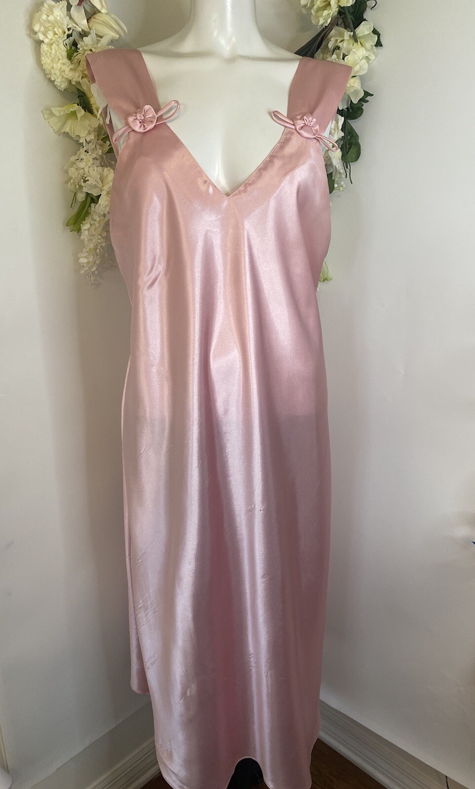 Vintage Val Mode Pink Lingerie Peignoir Sleep Gown Dress Ankle Length Size Large