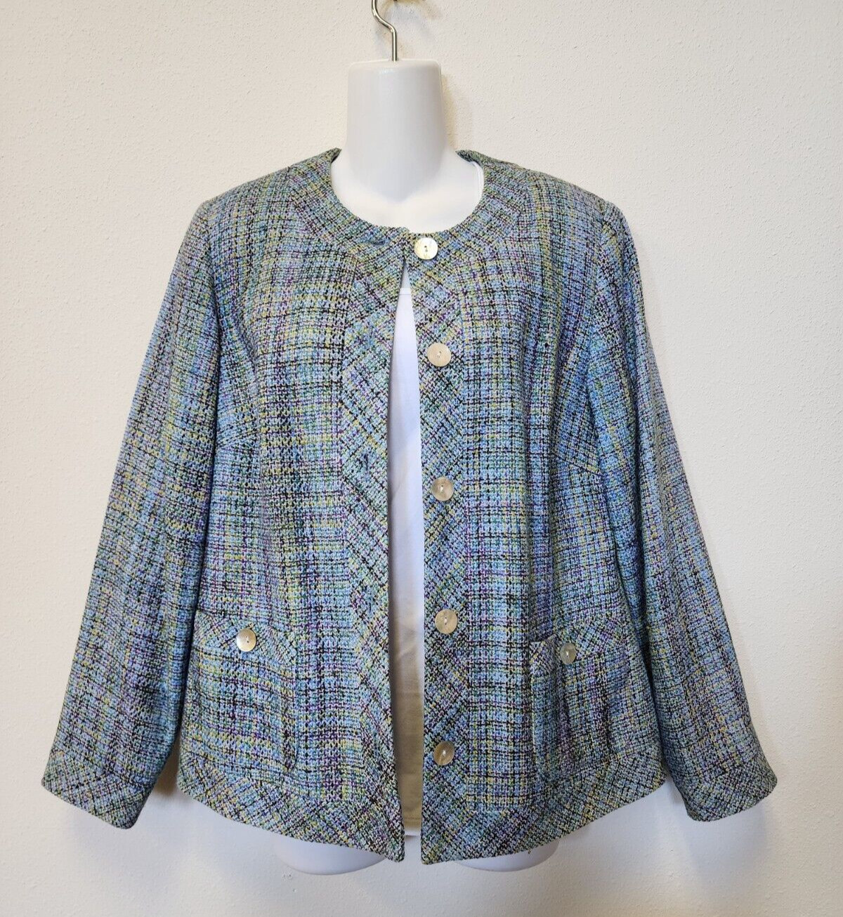 The TOG Shop Women 6 Tweed Multicolor Knit Pockets Mock Collar Office NWOT