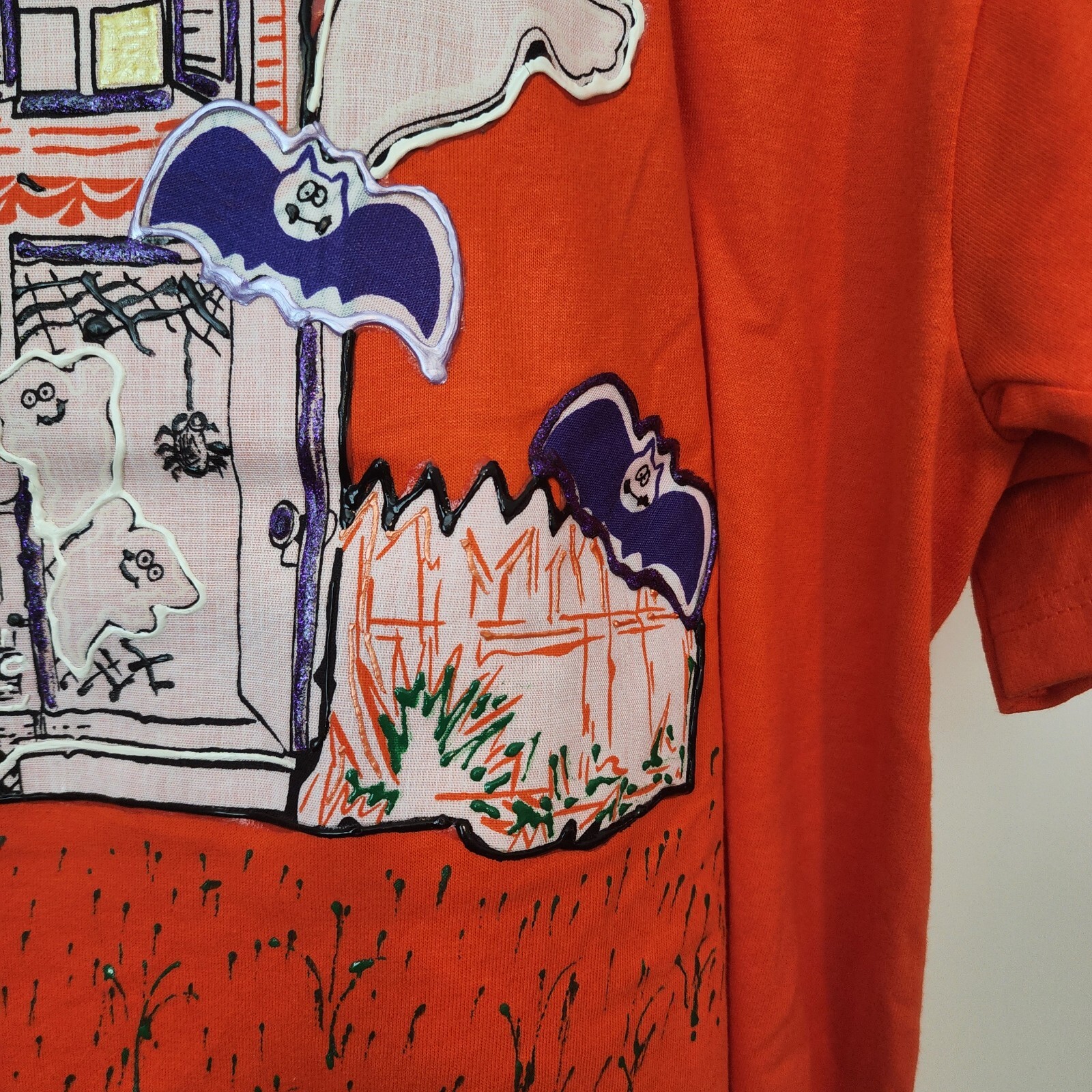 Vtg Jerzees Tee Painted Halloween Pumpkin Bats Ghost Haunted House 80’s 90s XL