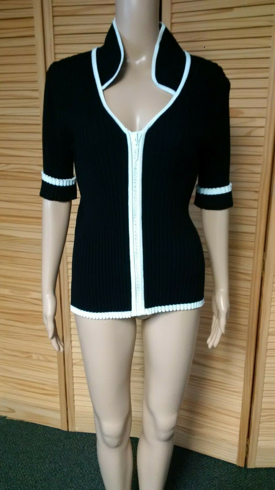 Zip-Front Short Sleeve Sparkle Sweater