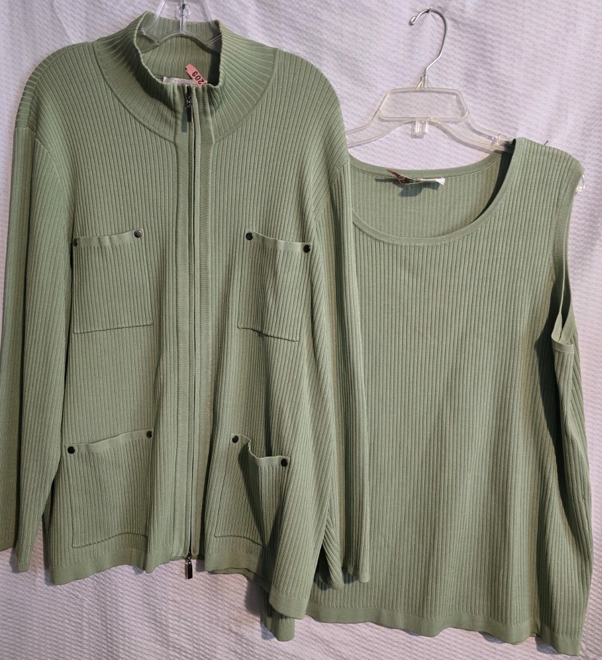 Elana by Tanner Silk 2-Piece Cardigan Jacket w Twin Tank Set Womens Size 2X Sage