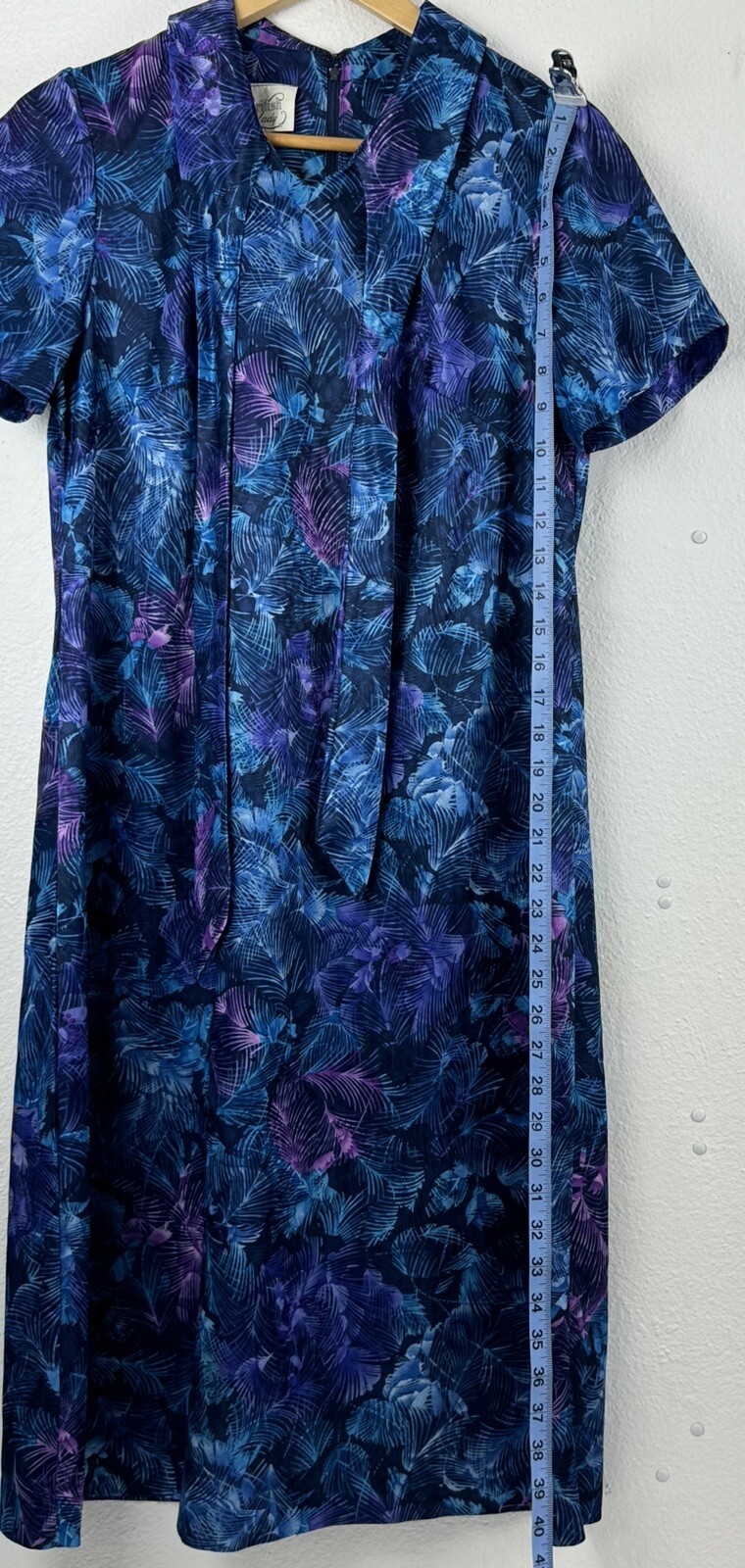 Vintage 1960s British Lady Blue Purple Tropical Floral Dress Union Made In USA