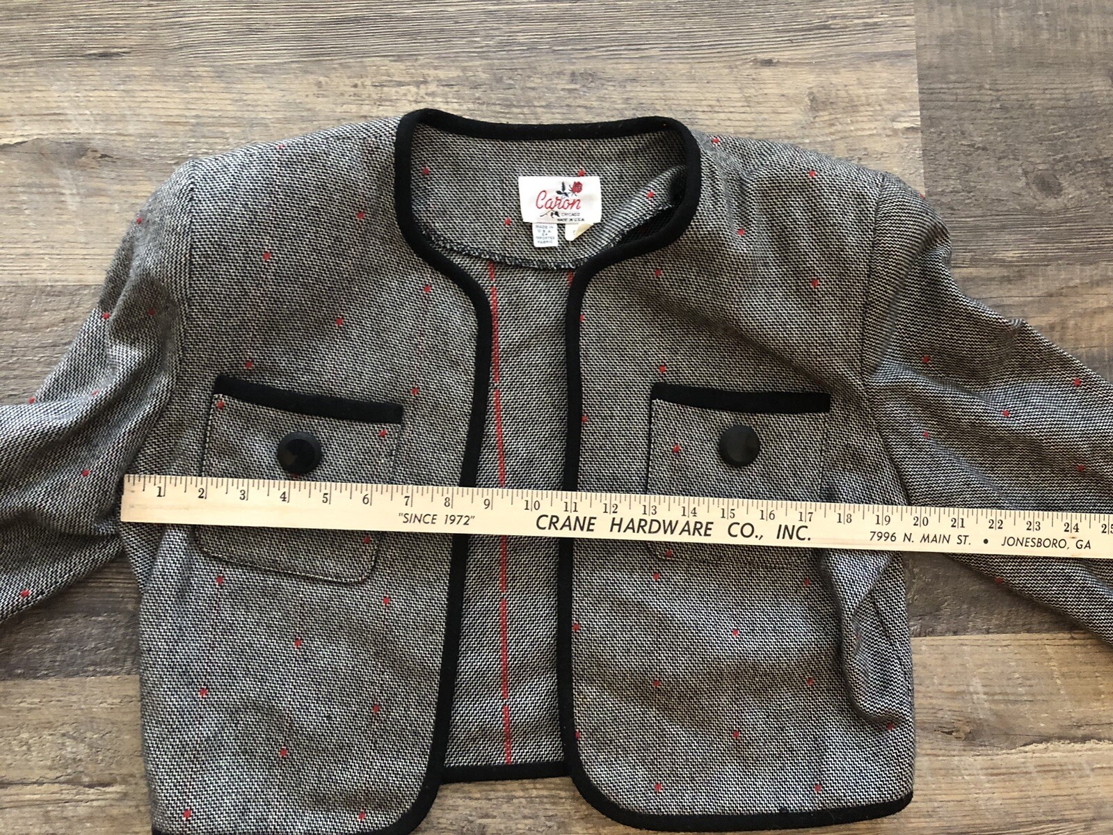 Vintage Caron Chicago Wool Blend Grey Twill Long Sleeve Dress And Jacket Set~S