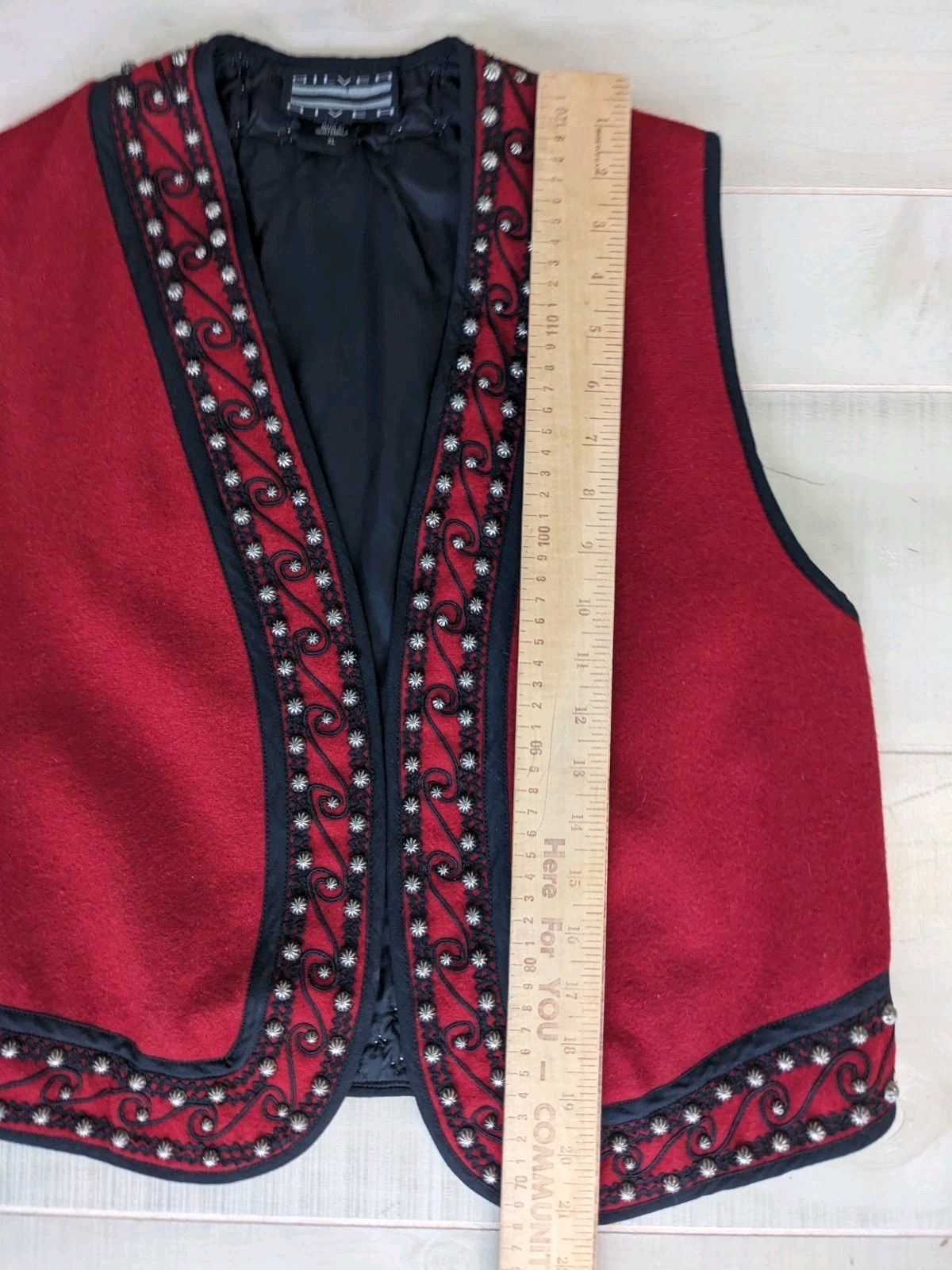 Vintage Silver River Red Black Wool Vest Gold Studded Women’s Size XL