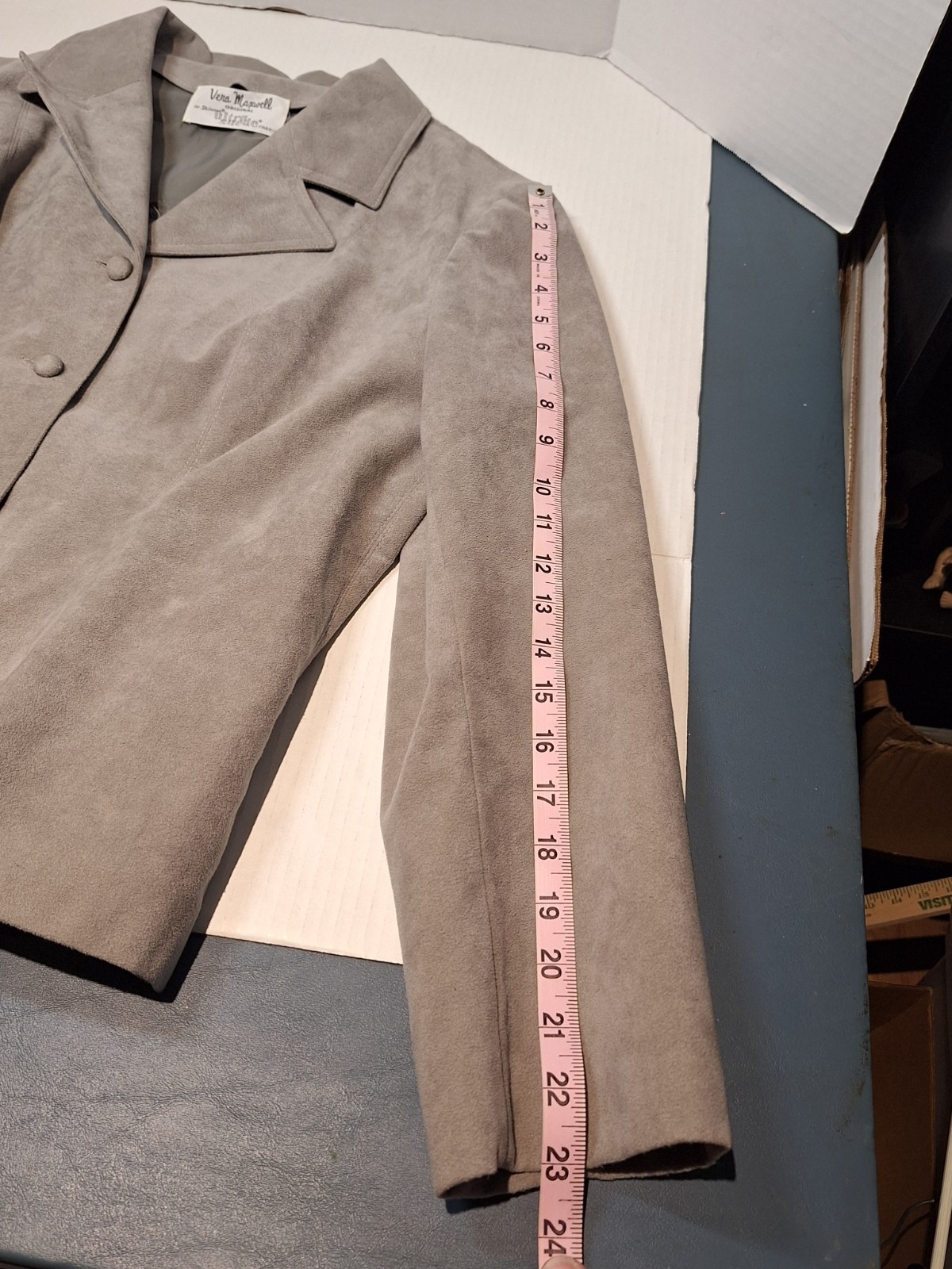 Vera Maxwell Original By Skinner Ultra Suede Suit Jacket & Skirt, Womans M, Grey