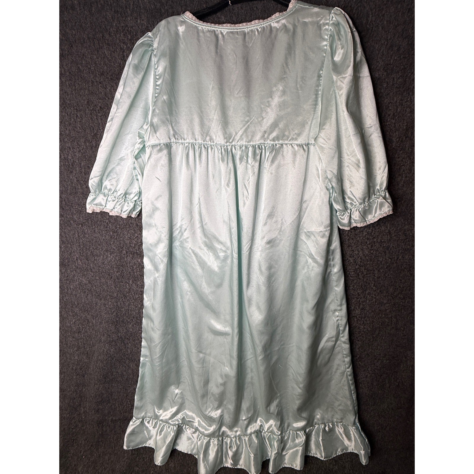 Sedu Vintage Mint Green Satin Eyelet Lace Nightgown Ruffle Hem Womens Medium