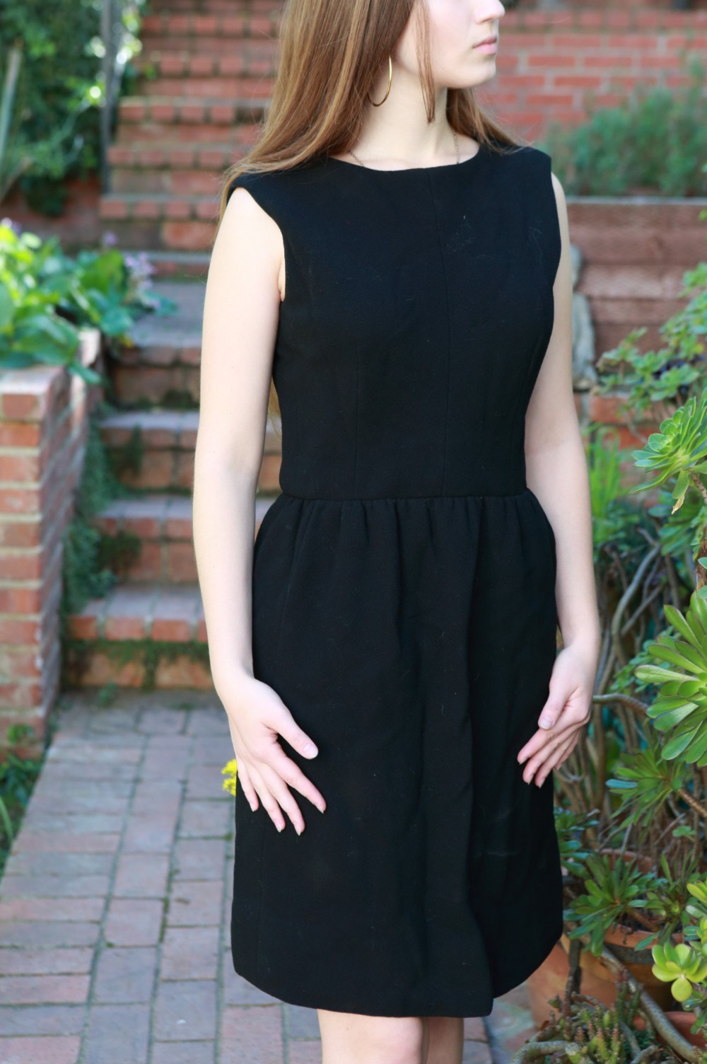 Vintage 60s S Handmade Sleeveless Wool Dress Black Jackie O