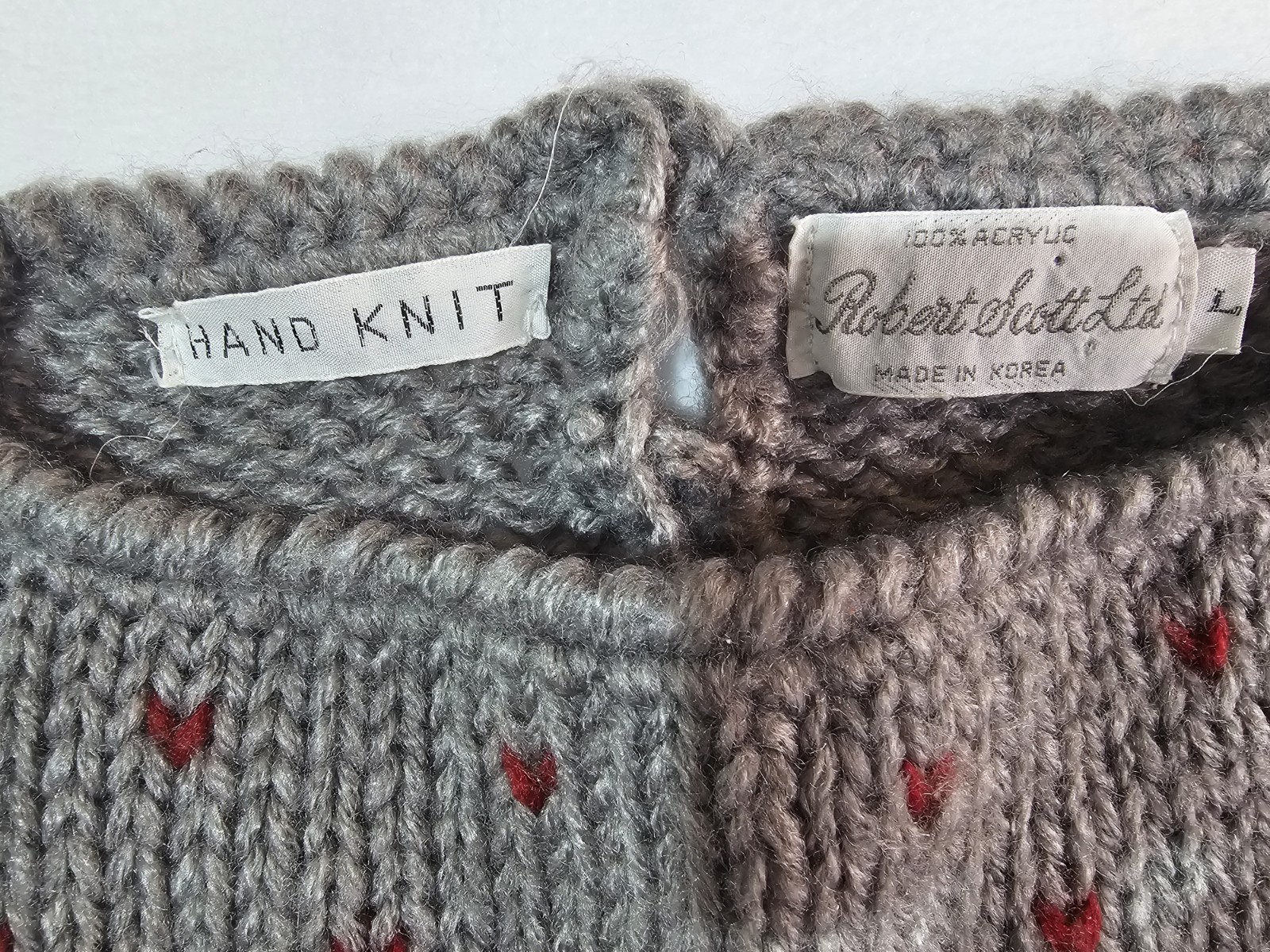 Hand Knit Vintage Robert Scott Ltd Sweater Hearts Medium Grandmacore