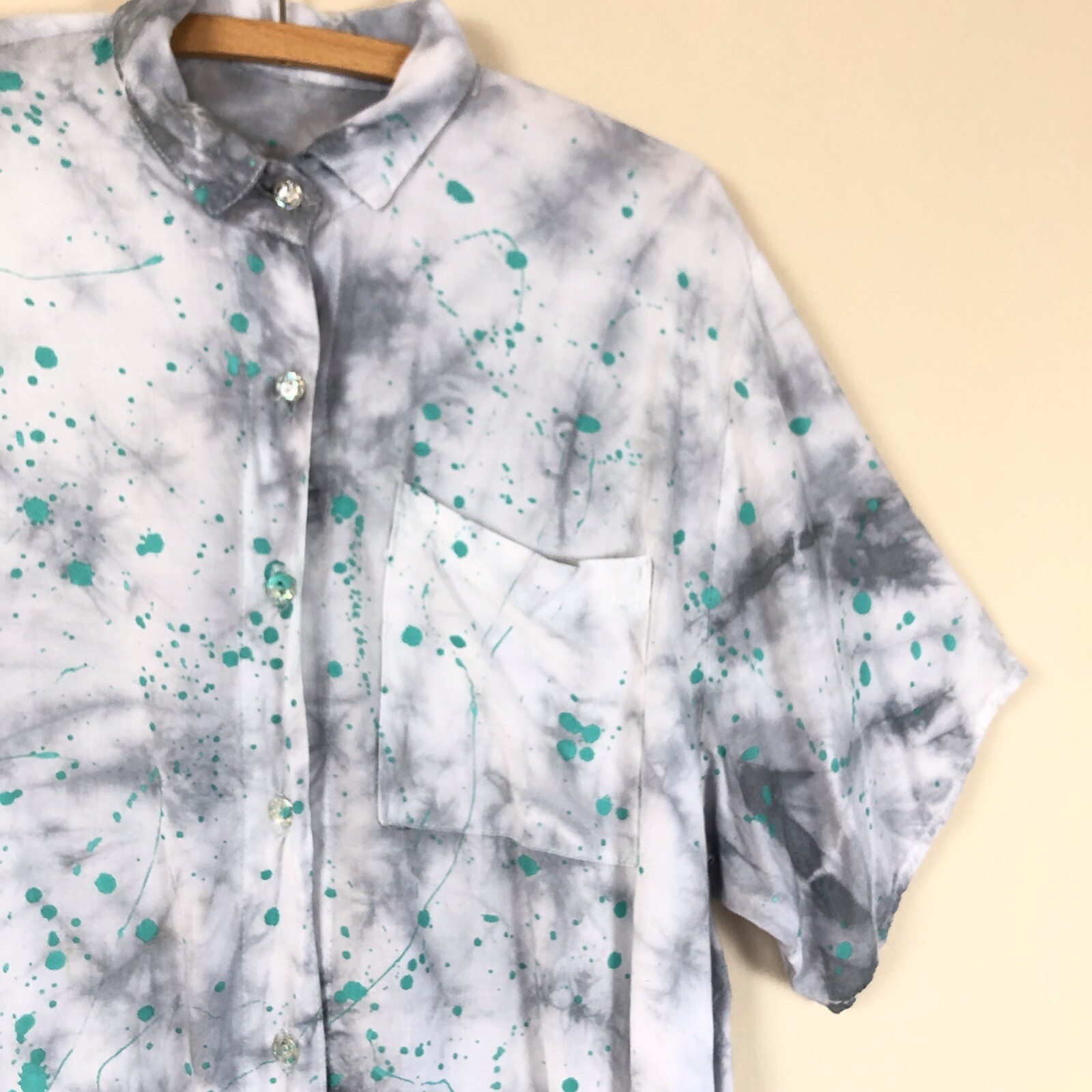 Vtg 90s Abstract Print Tie Dye Colorful Paint Splatter Art to Wear Size L Grunge