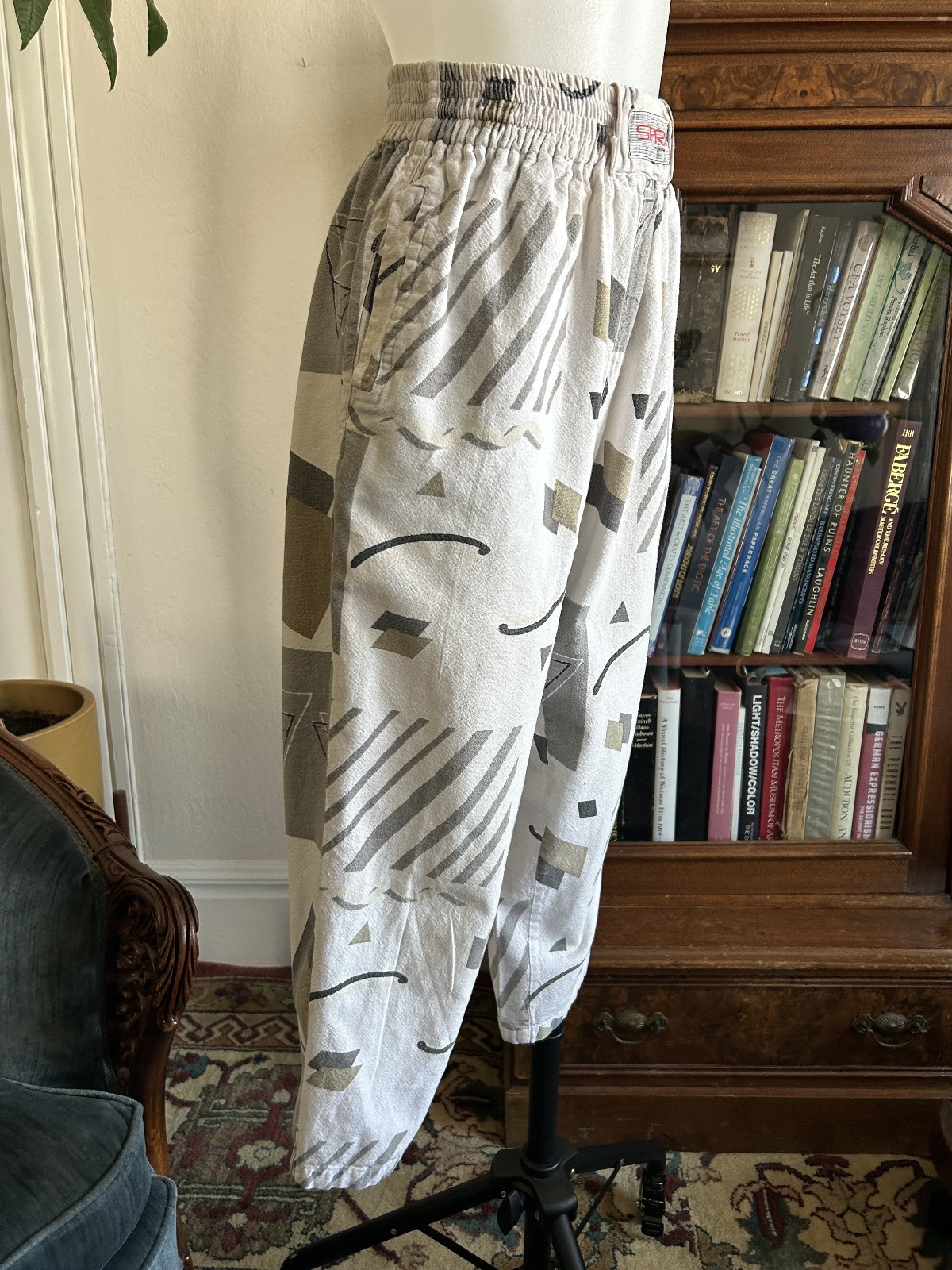 Vintage 1980s Abstract Neutral Printed Wide Leg Pants Memphis ZUBAZ Style Sm