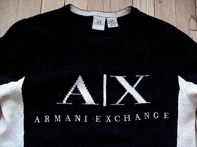 VTG 90s Armani Exchange Lambswool Spell Out LOGO Crew Neck Sweater S/M Hong Kong