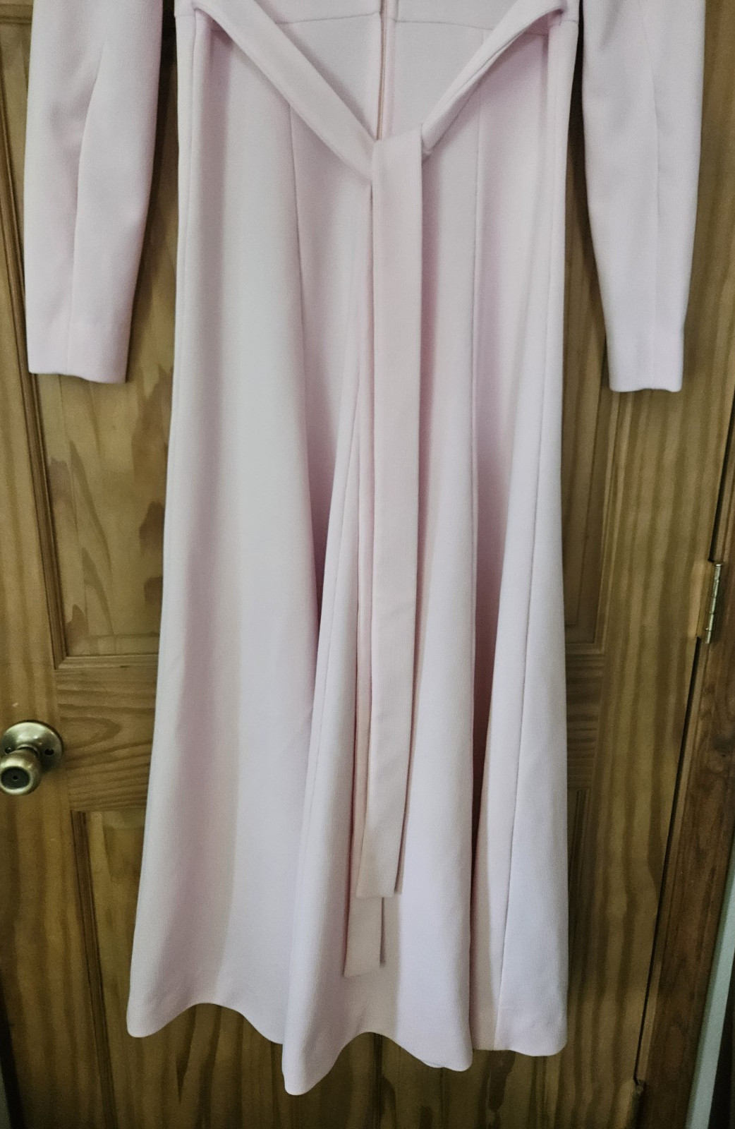 Vintage 70s Empire Waist Maxi Dress Boho Long Sleeve Pink White Pinstripe!