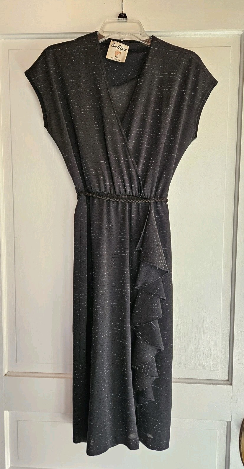 Vintage 70’s Sexy Little Black Dress Silver Threads Sz S W/ Ruffle