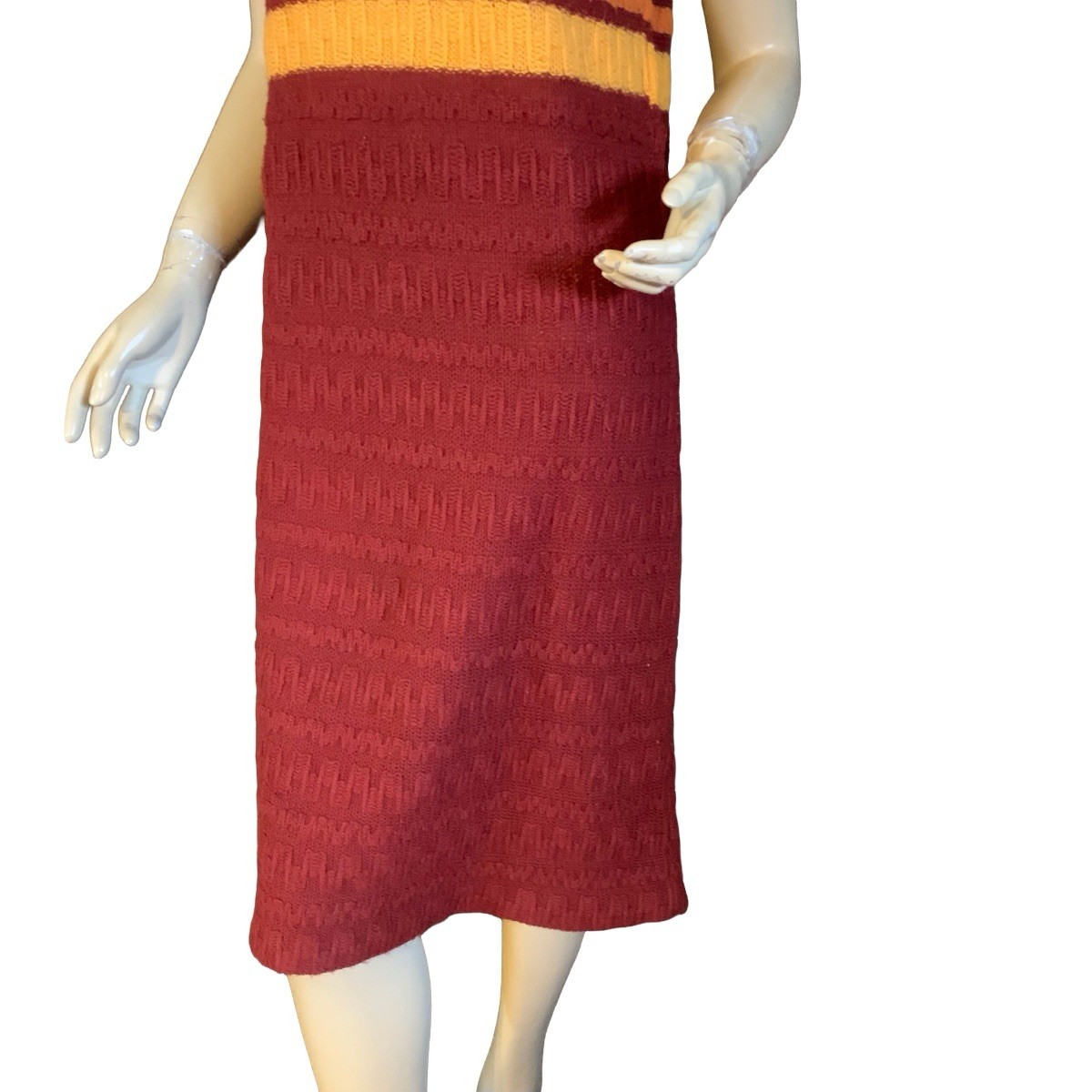 VINTAGE CIRCA 1970’S BEELINE YELLOW & BROWN CABLE KNIT SWEATER DRESS SIZE APPX L