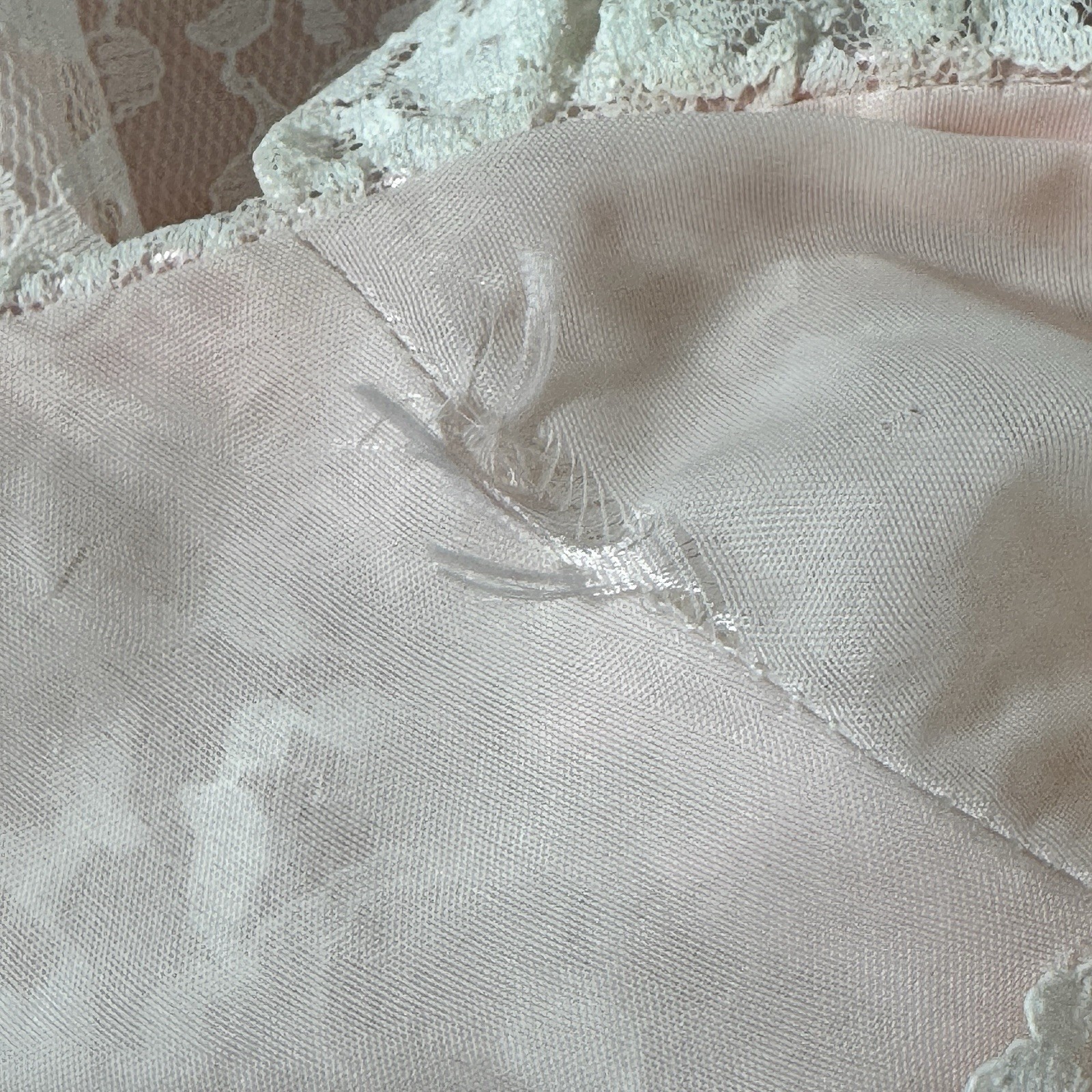 Vintage Pink Lace Maxi Robe Sheer Overlay Pockets Tie Waist Romantic M READ