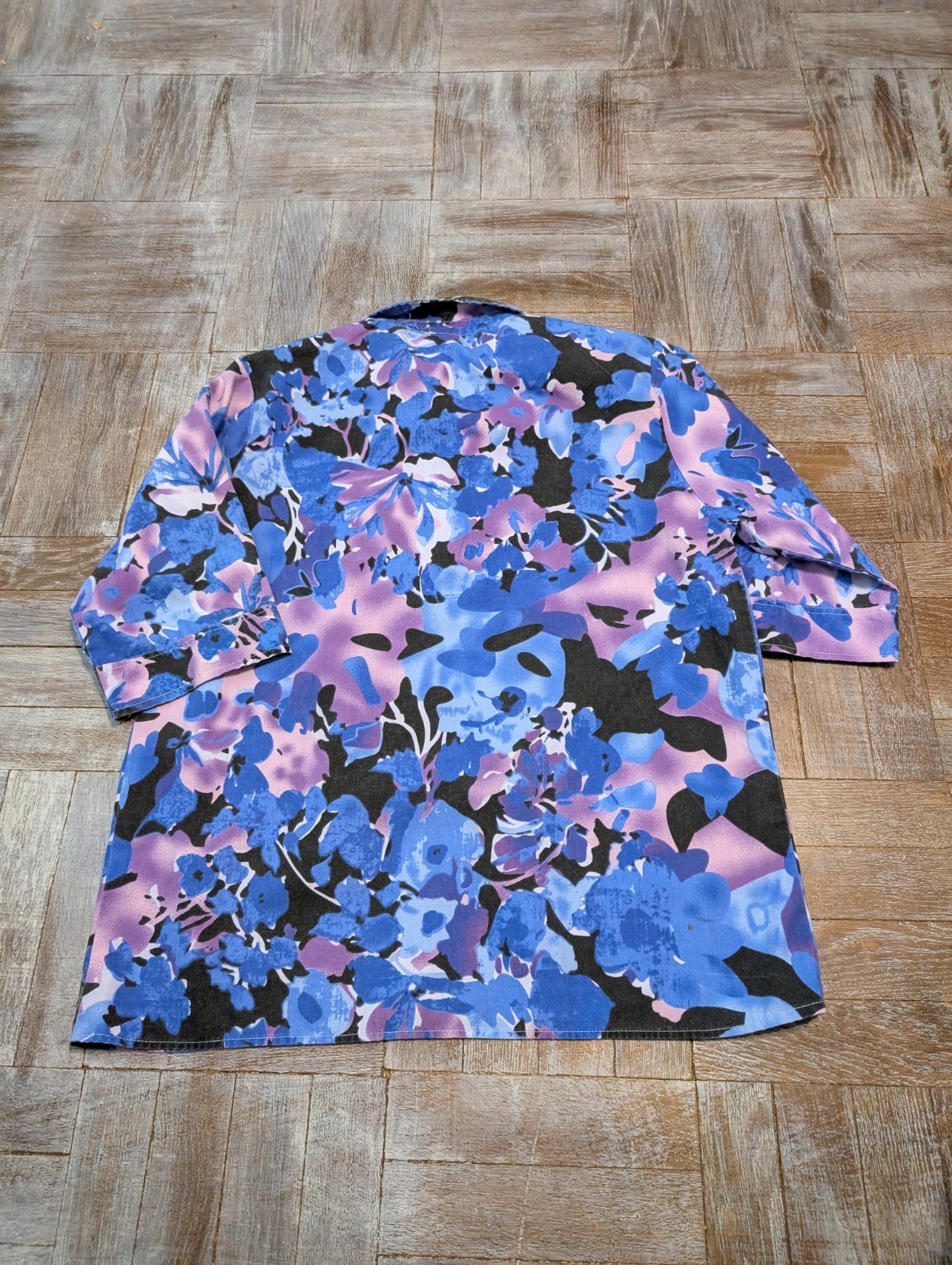 Vintage 90s American Sweetheart Floral Button Shirt L Purple Blue Black Womens